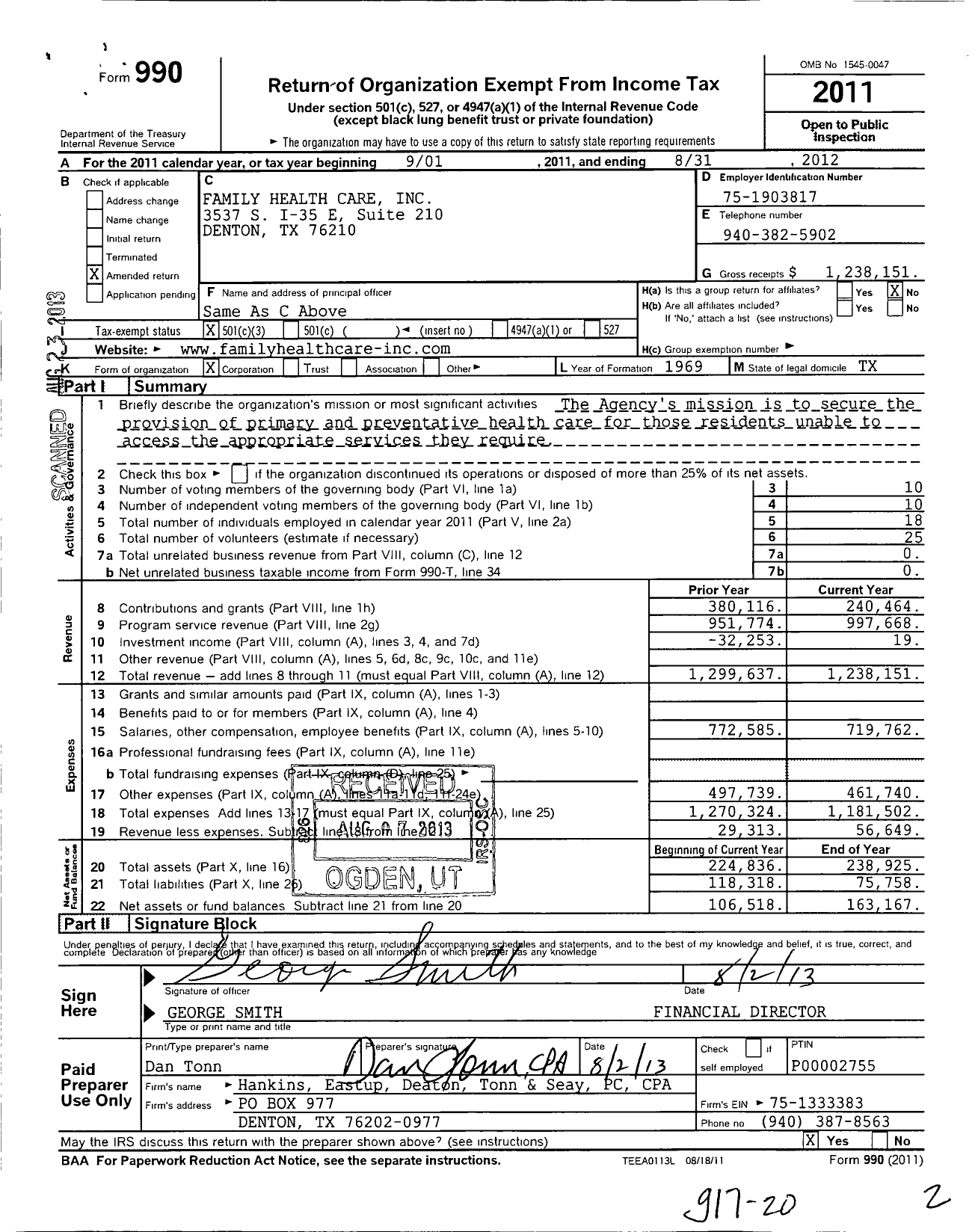 Image of first page of 2011 Form 990 for Family Health Care