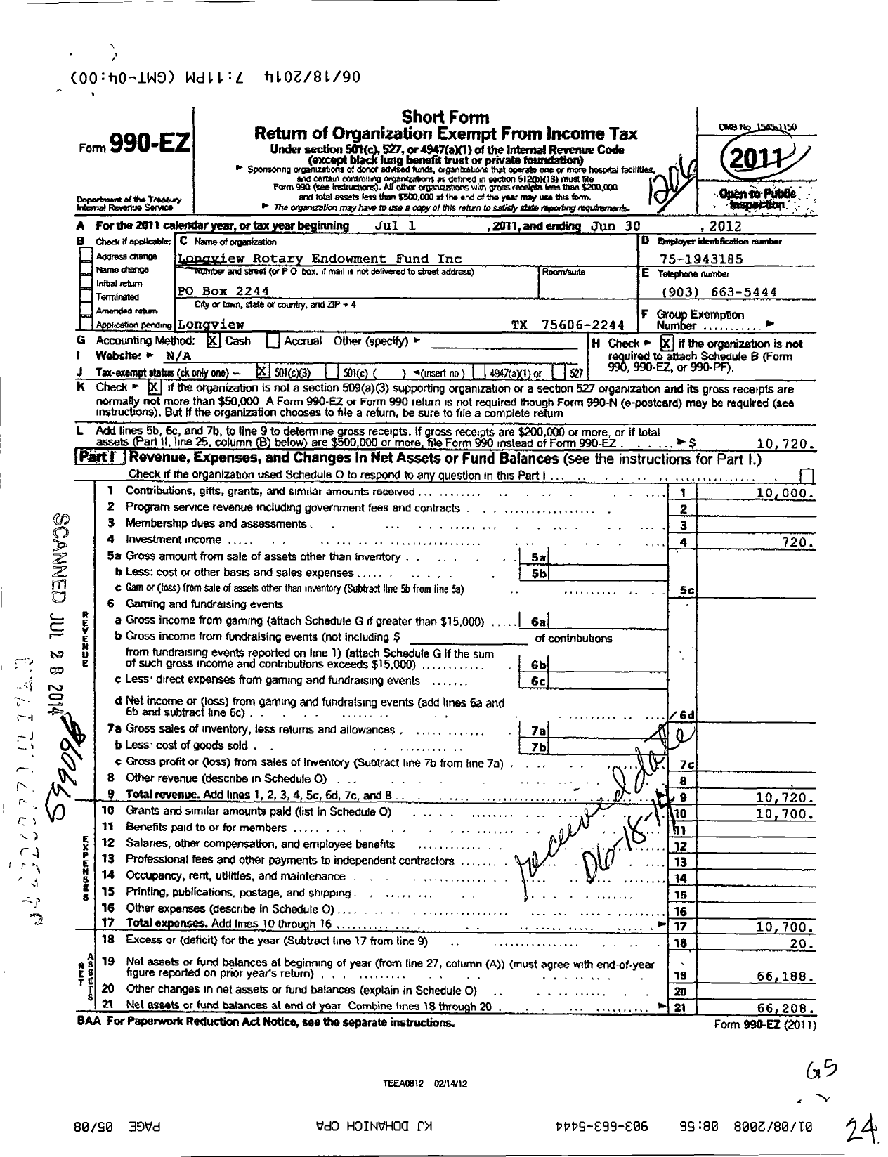 Image of first page of 2011 Form 990EZ for Longview Rotary Endowment Fund