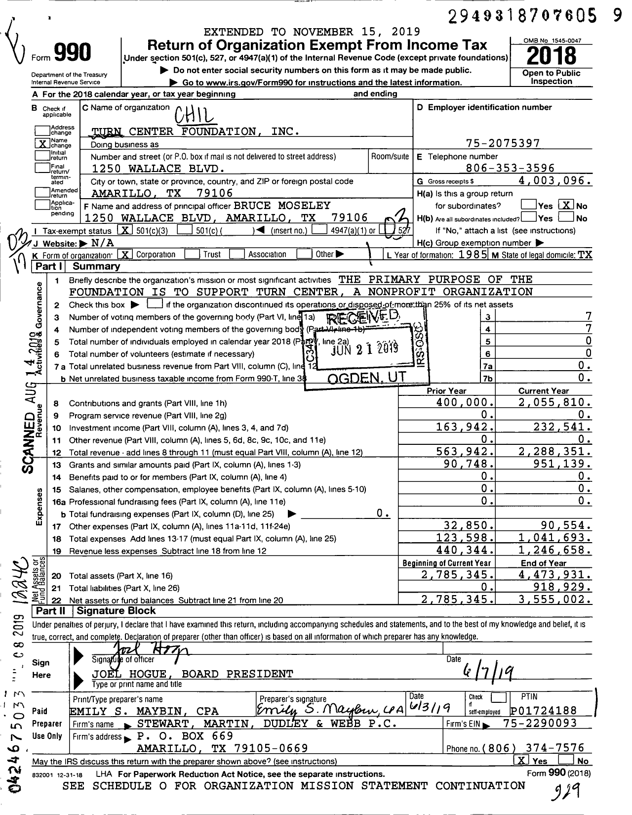 Image of first page of 2018 Form 990 for Turn Center Foundation