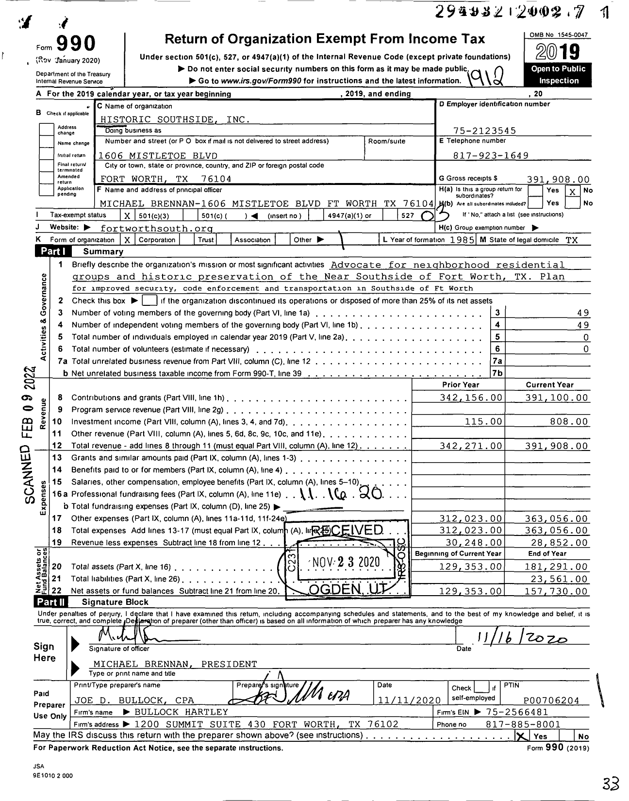 Image of first page of 2019 Form 990 for Near Southside Arts