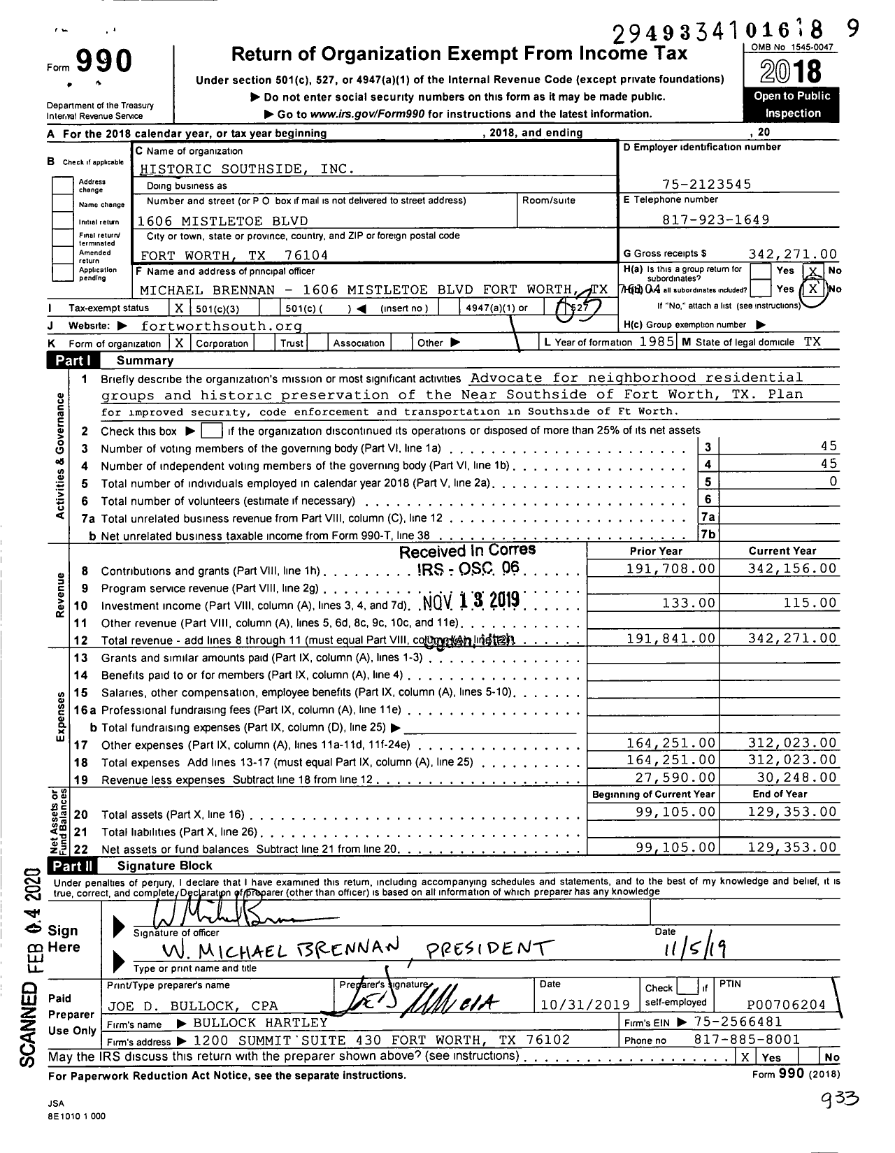 Image of first page of 2018 Form 990 for Near Southside Arts