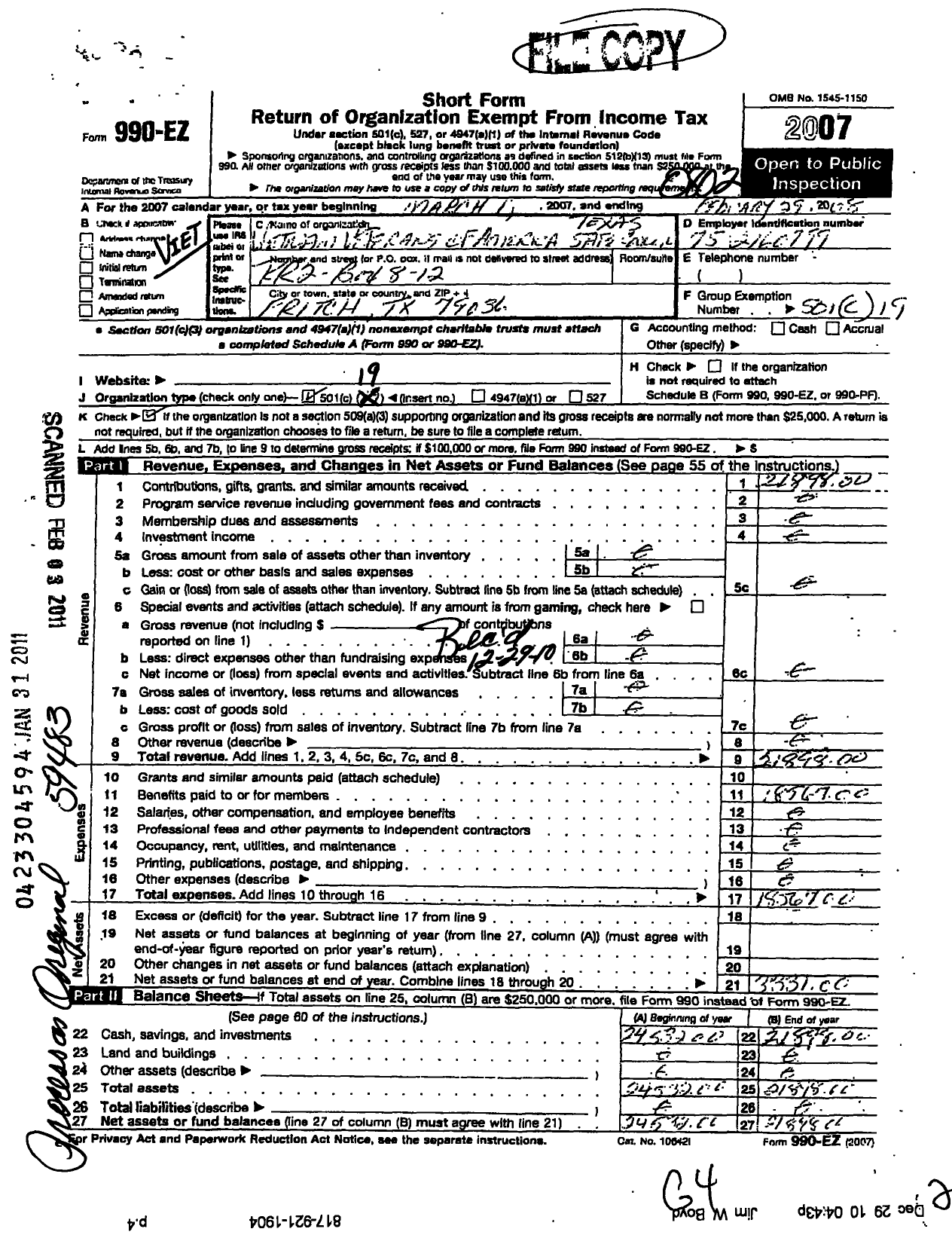 Image of first page of 2007 Form 990EO for Vietnam Veterans of America - 765