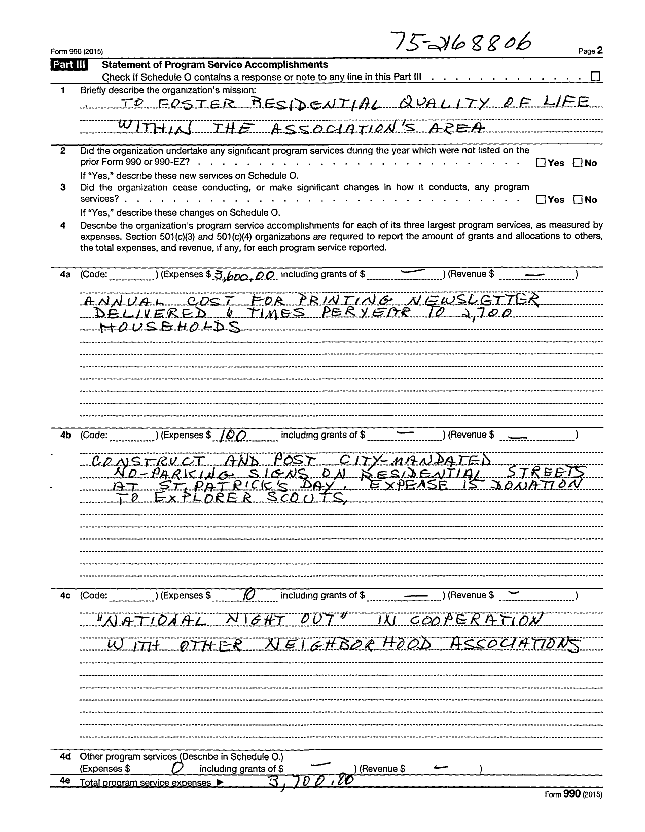 Image of first page of 2014 Form 990R for Lower Greenville Homeowners Association