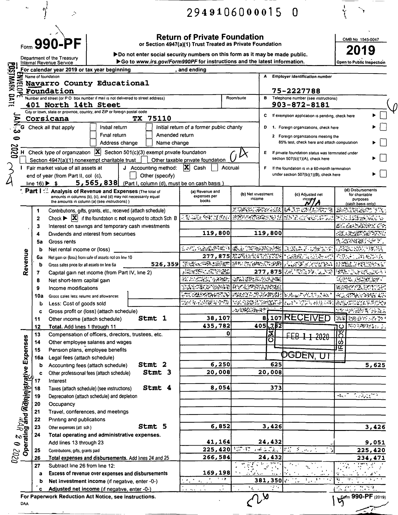 Image of first page of 2019 Form 990PR for Navarro County Educational Foundation