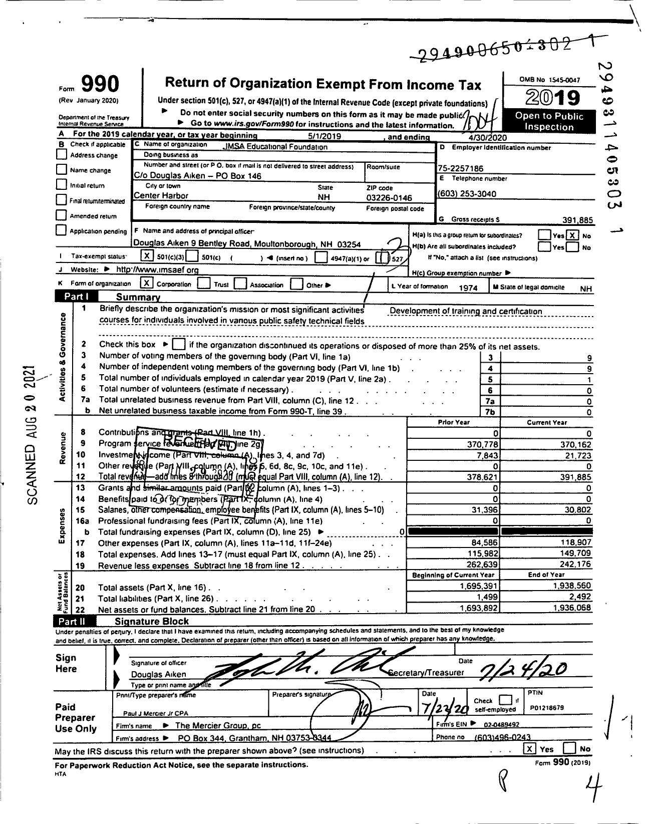 Image of first page of 2019 Form 990 for Imsa Educational Foundation