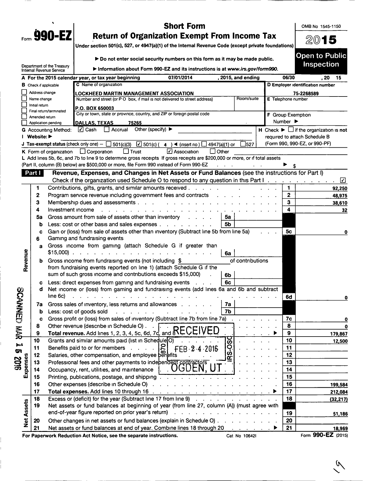 Image of first page of 2014 Form 990EO for Lockheed Martin Management Association