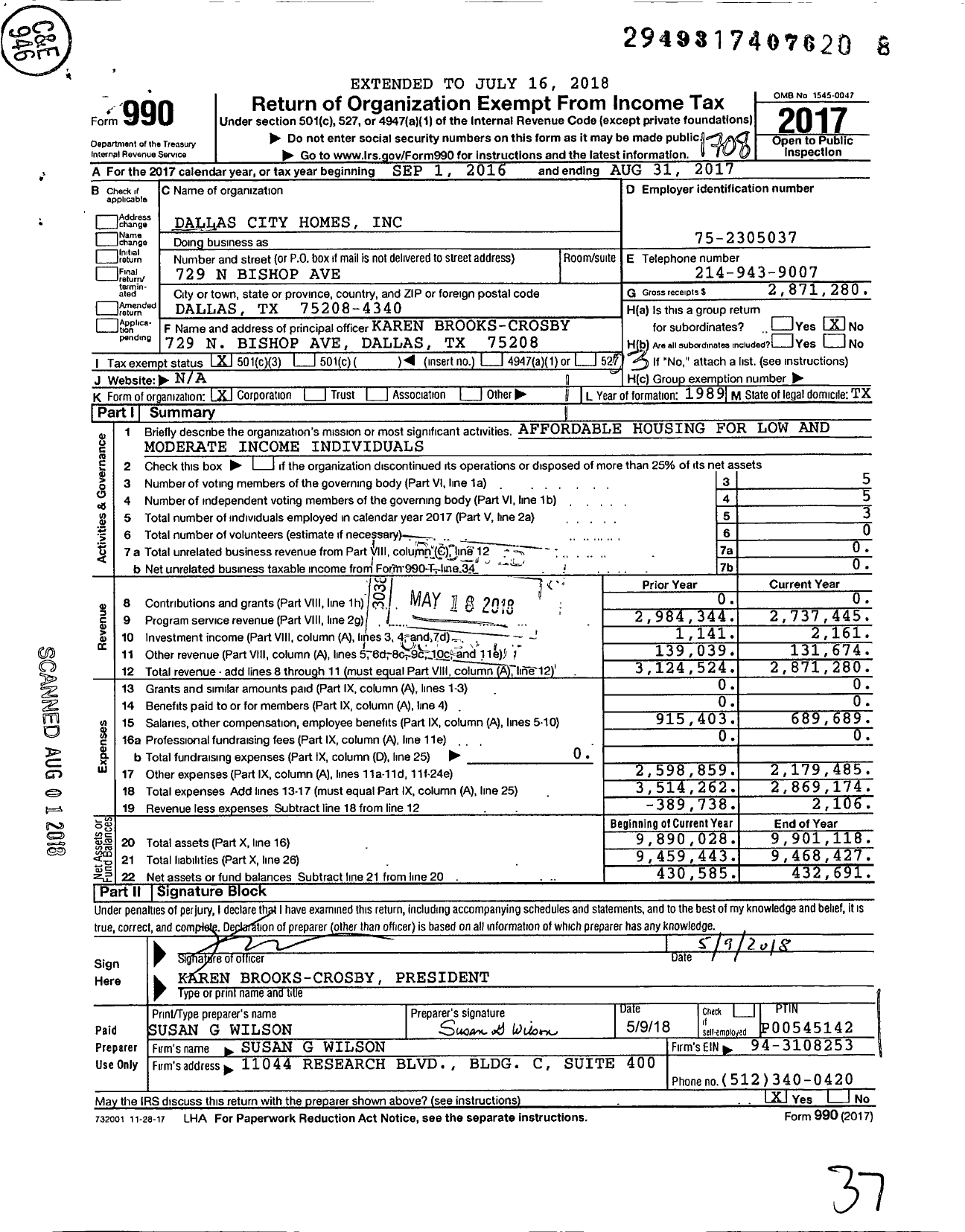 Image of first page of 2016 Form 990 for Dallas City Homes