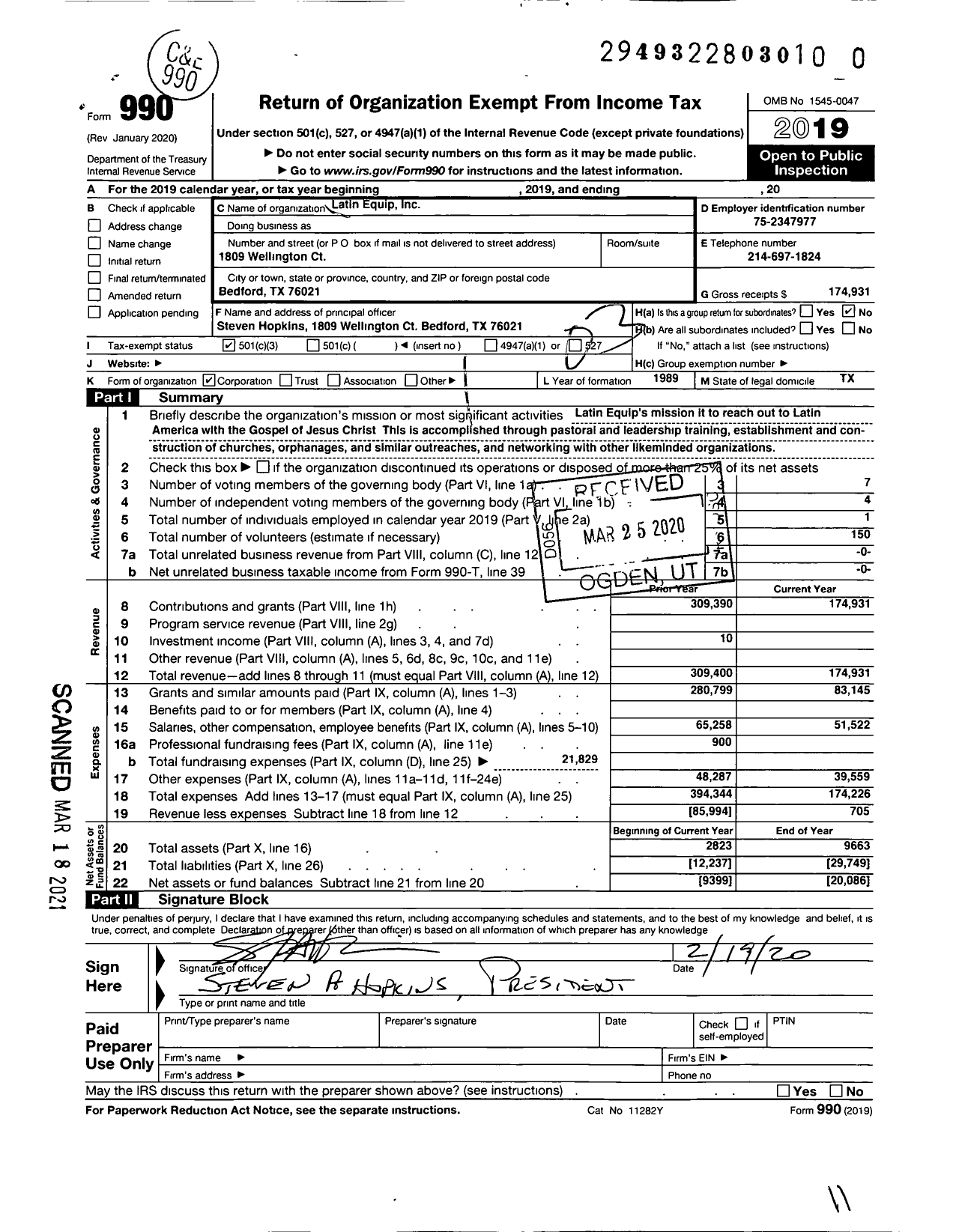 Image of first page of 2019 Form 990 for Latin Equip