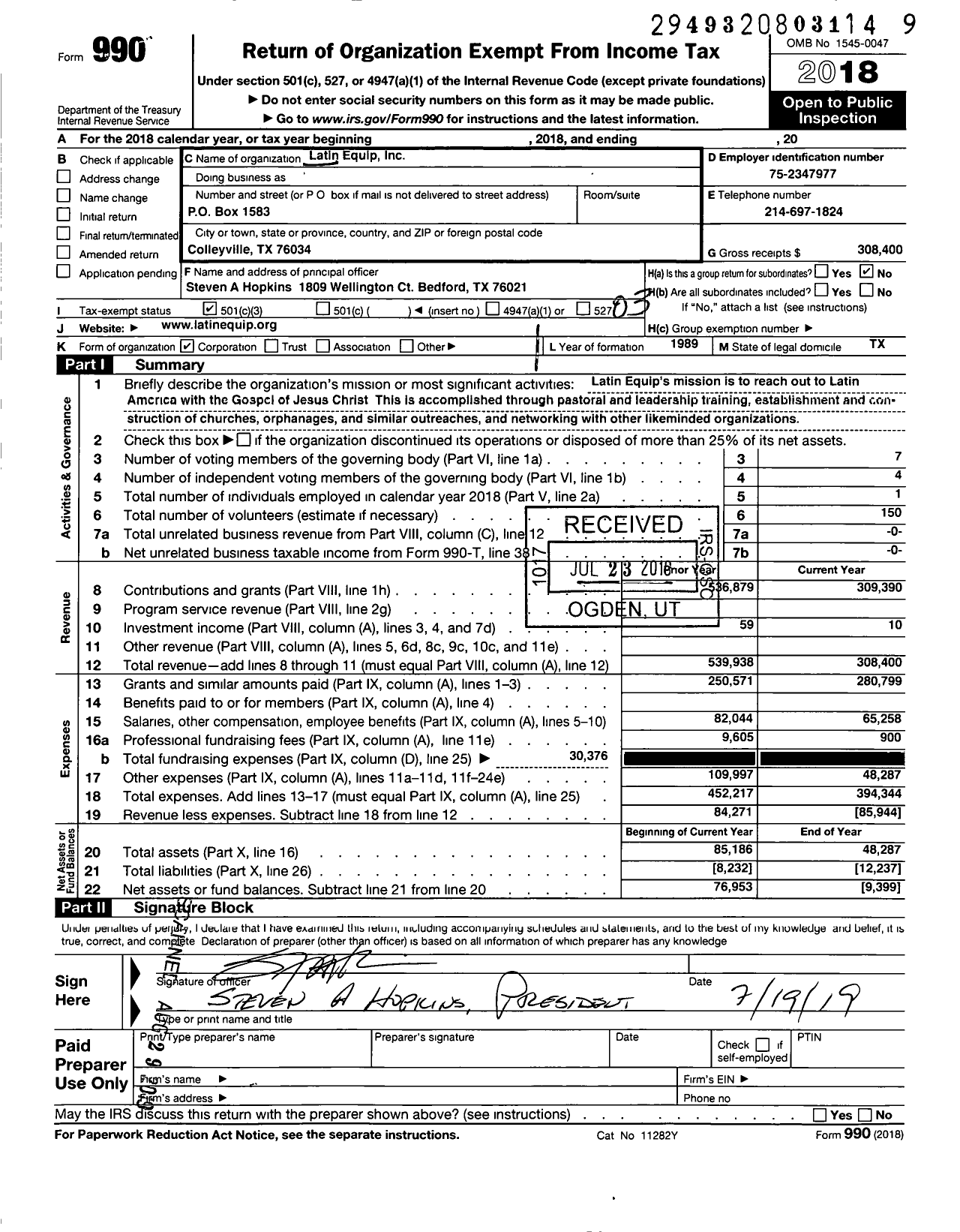 Image of first page of 2018 Form 990 for Latin Equip