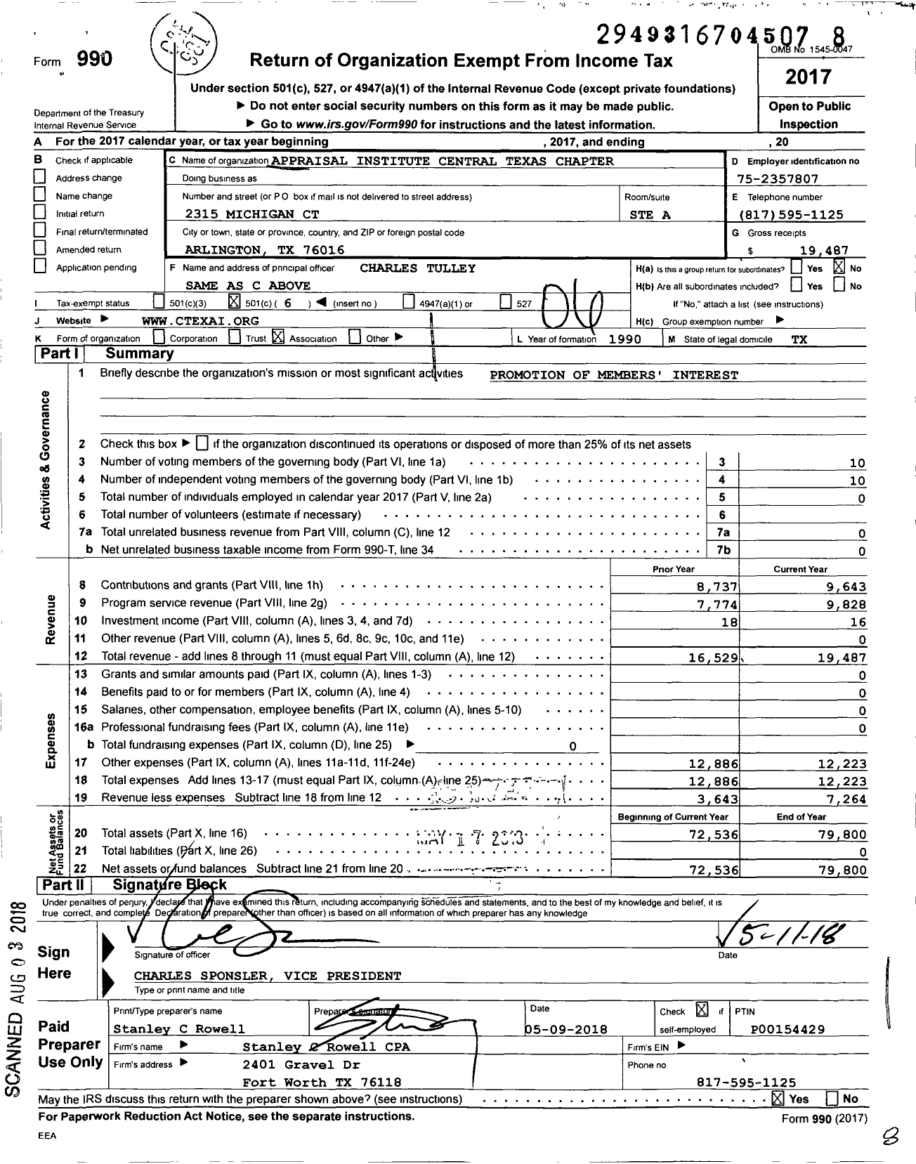 Image of first page of 2017 Form 990O for Appraisal Institute / Central Texas Chapter