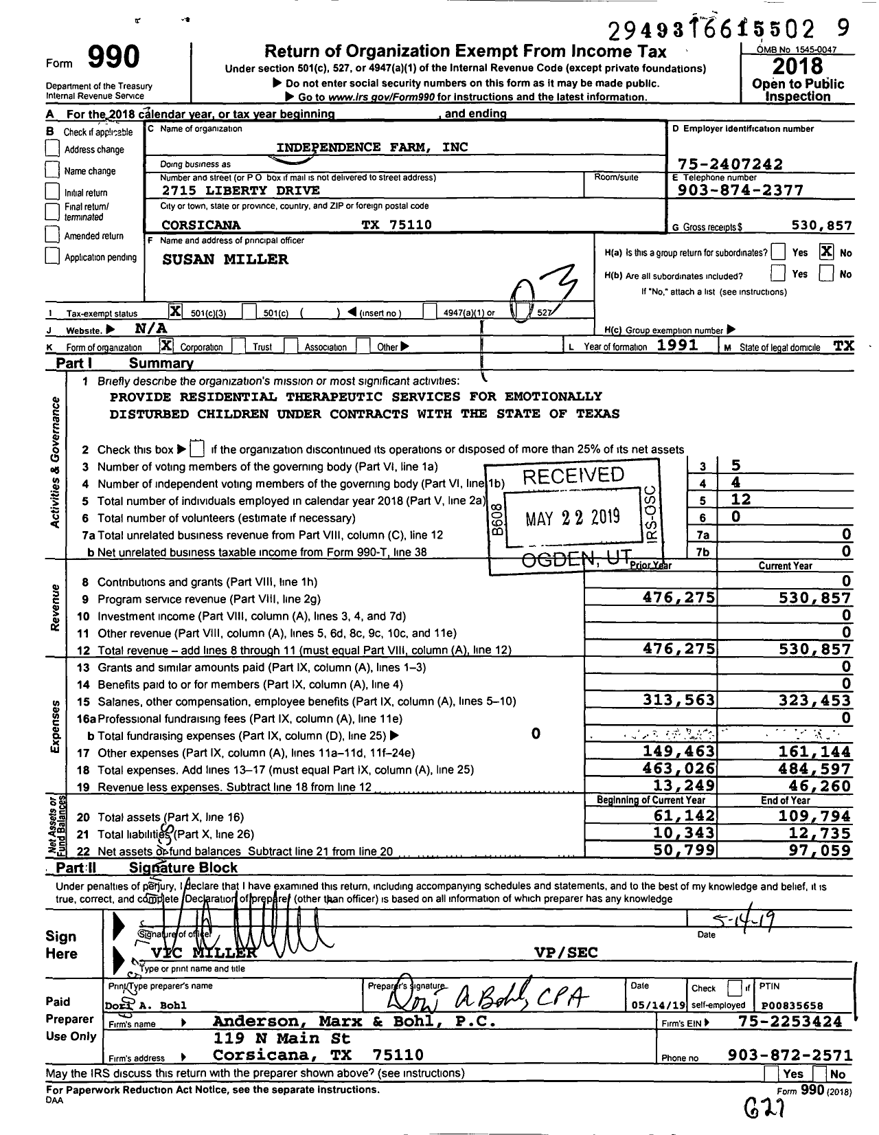 Image of first page of 2018 Form 990 for Independence Farm