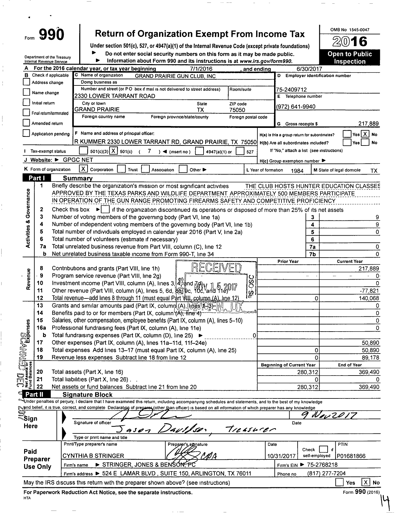 Image of first page of 2016 Form 990O for Grand Prairie Gun Club