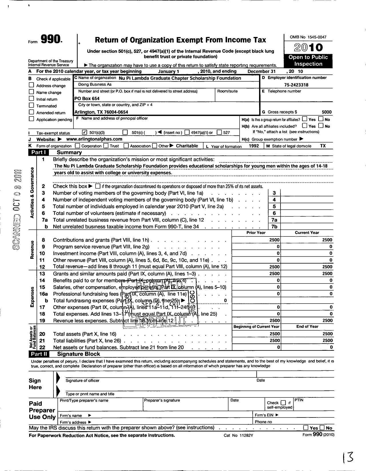 Image of first page of 2010 Form 990 for Alpha 360 Foundation