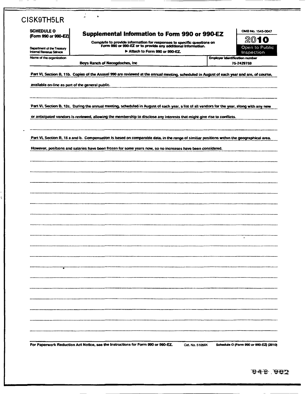 Image of first page of 2010 Form 990R for Boys Ranch of Nacogdoches