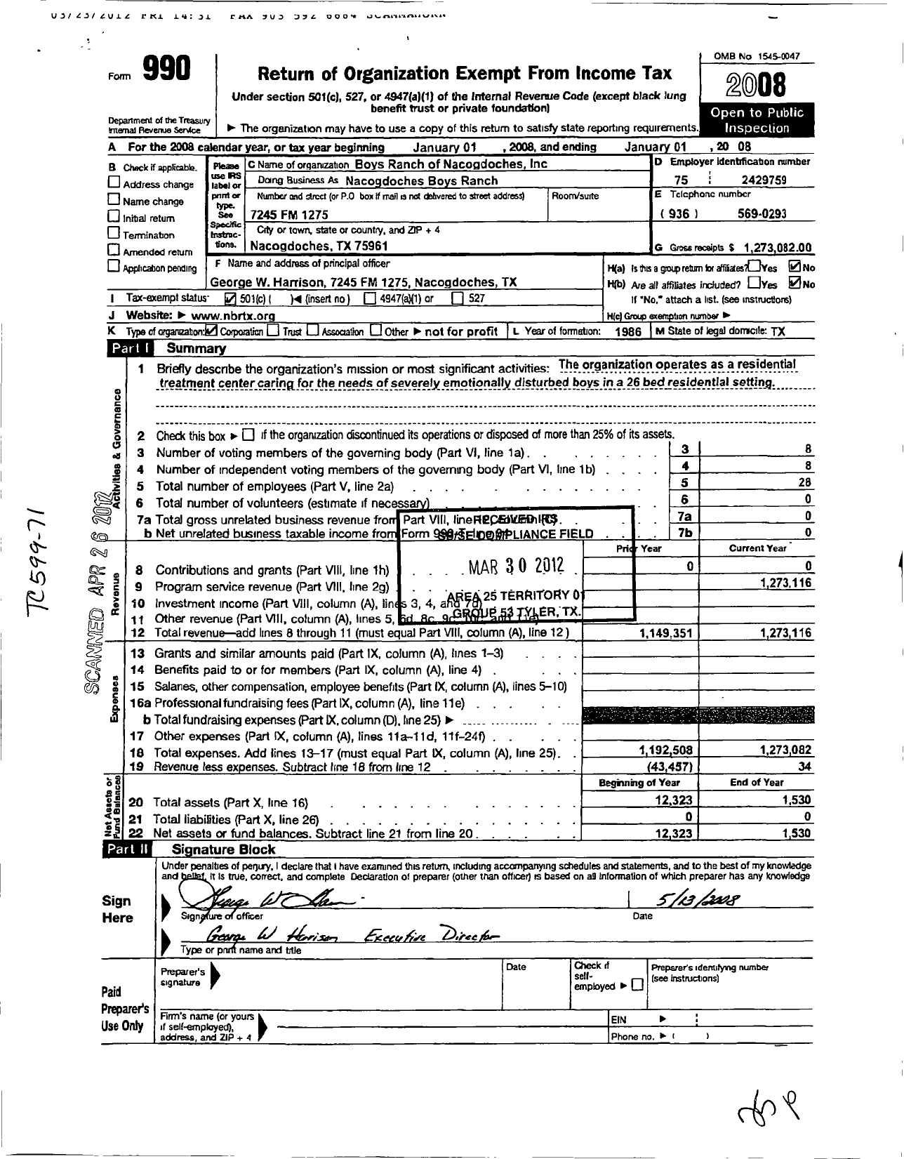 Image of first page of 2007 Form 990O for Boys Ranch of Nacogdoches