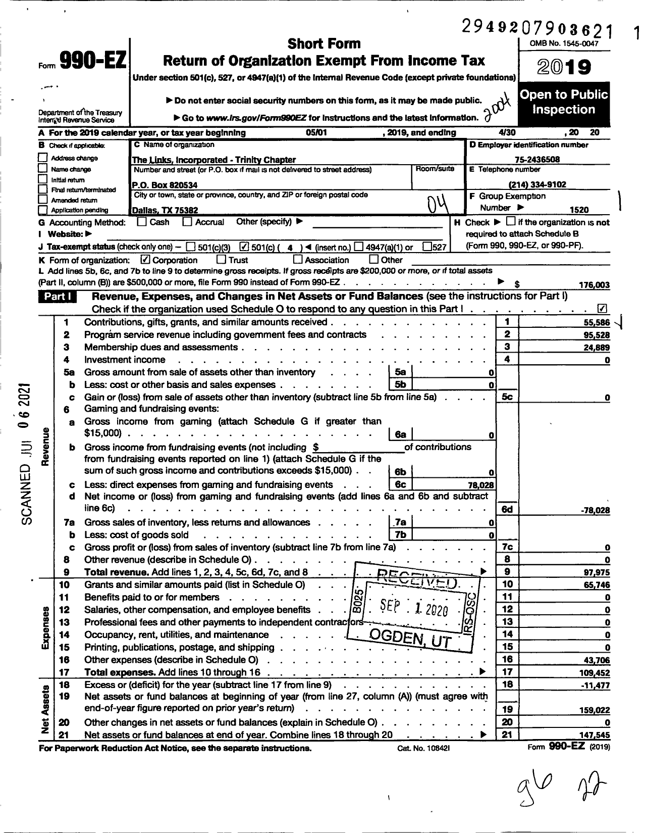 Image of first page of 2019 Form 990EO for Trinity