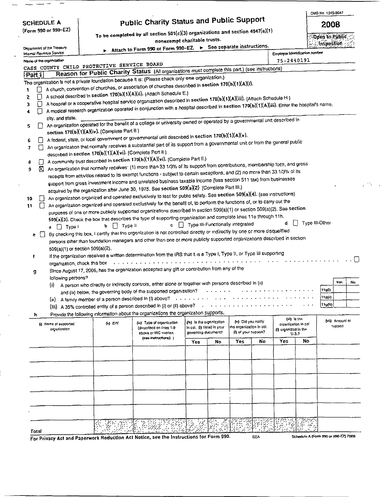 Image of first page of 2008 Form 990R for Cass County Child Protective Service Board