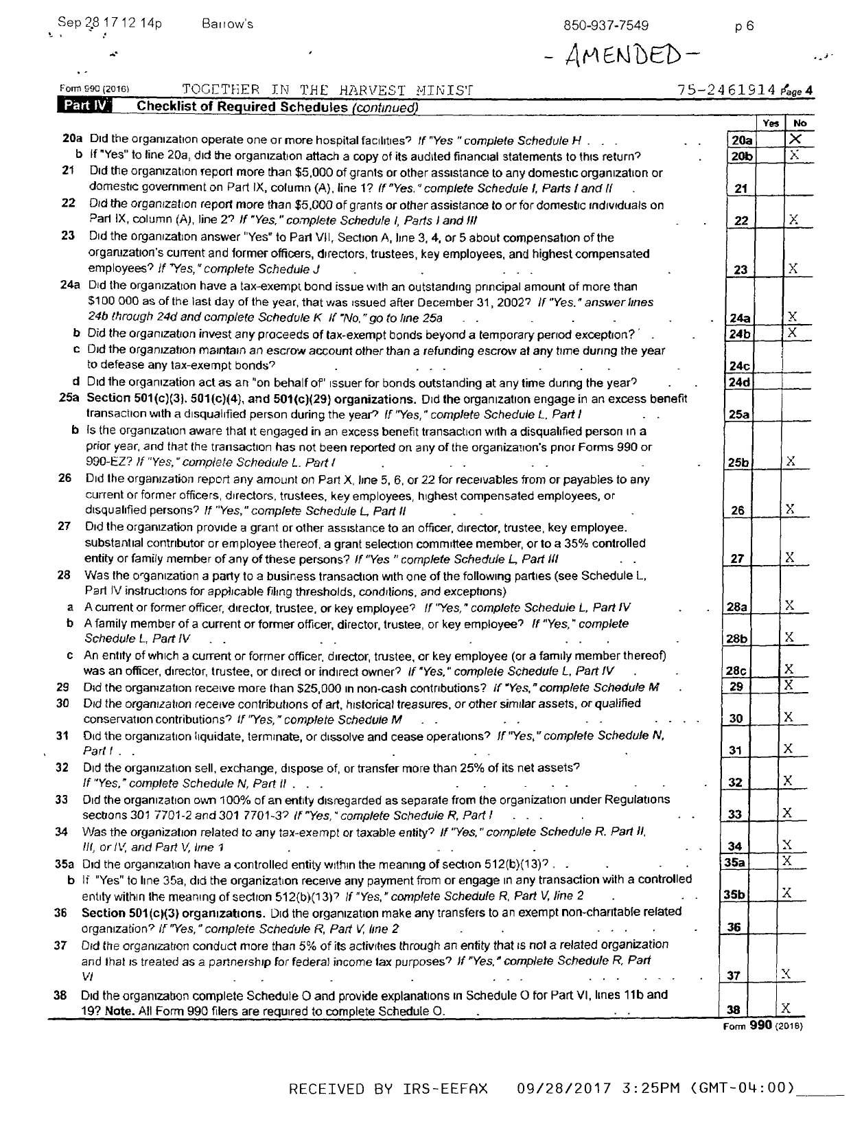 Image of first page of 2016 Form 990R for Together in the Harvest Ministries