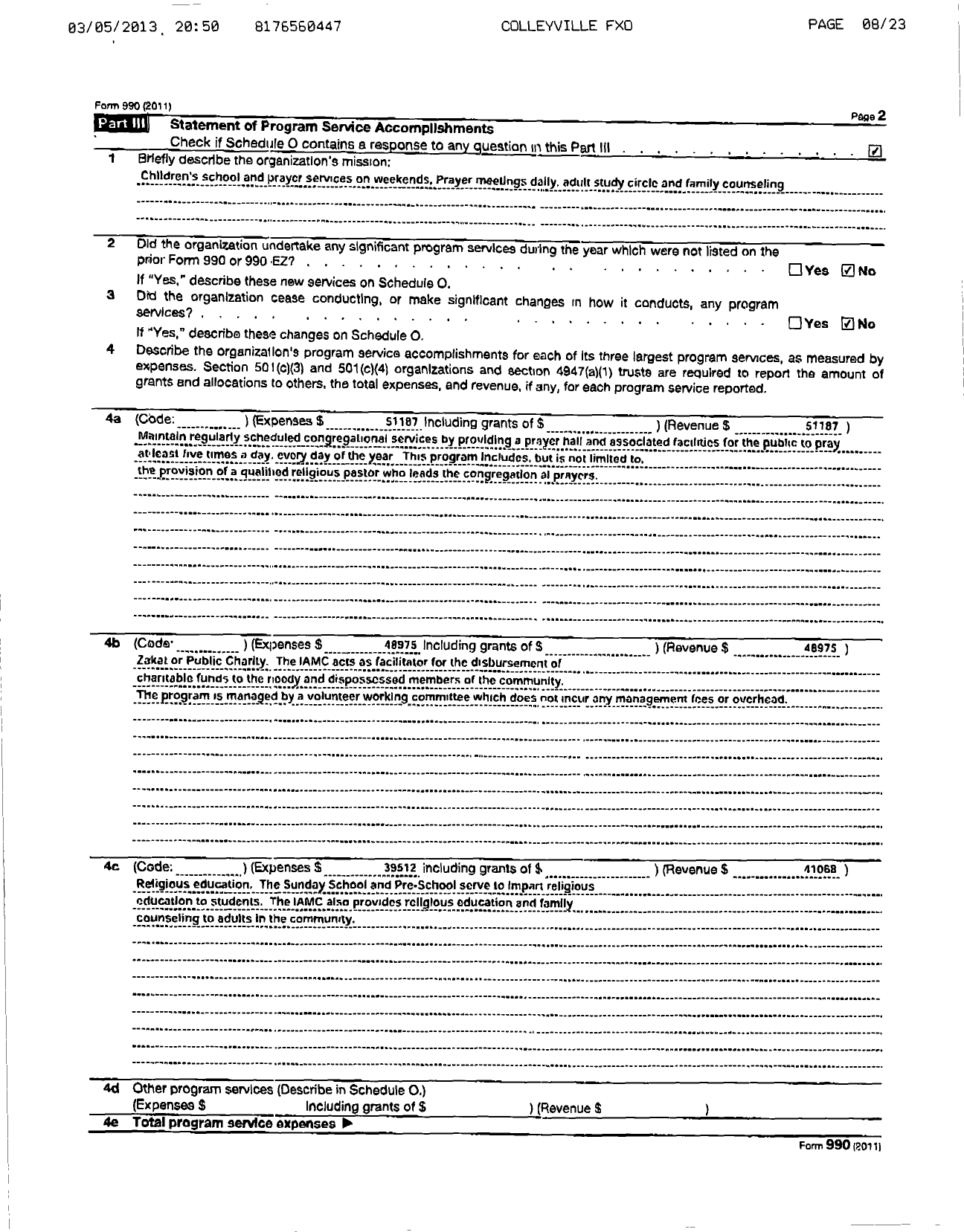 Image of first page of 2011 Form 990R for Islamis Association of Mid Citities