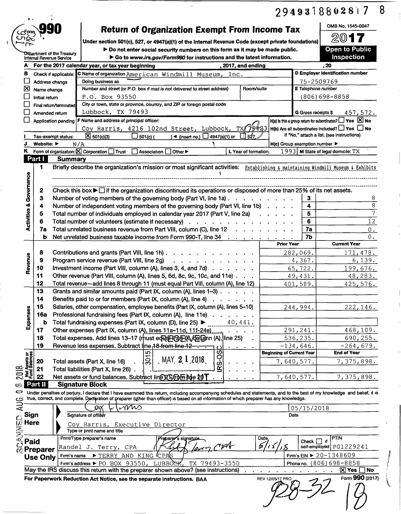 Image of first page of 2017 Form 990 for American Windmill Museum