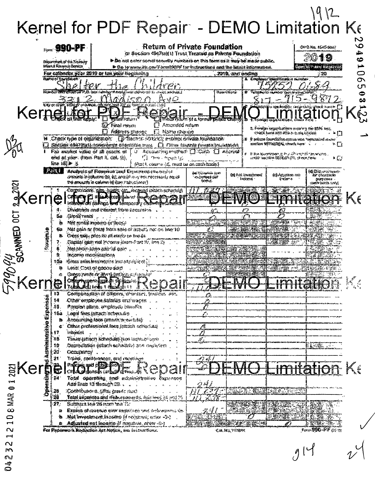 Image of first page of 2019 Form 990PF for Shelter the Children