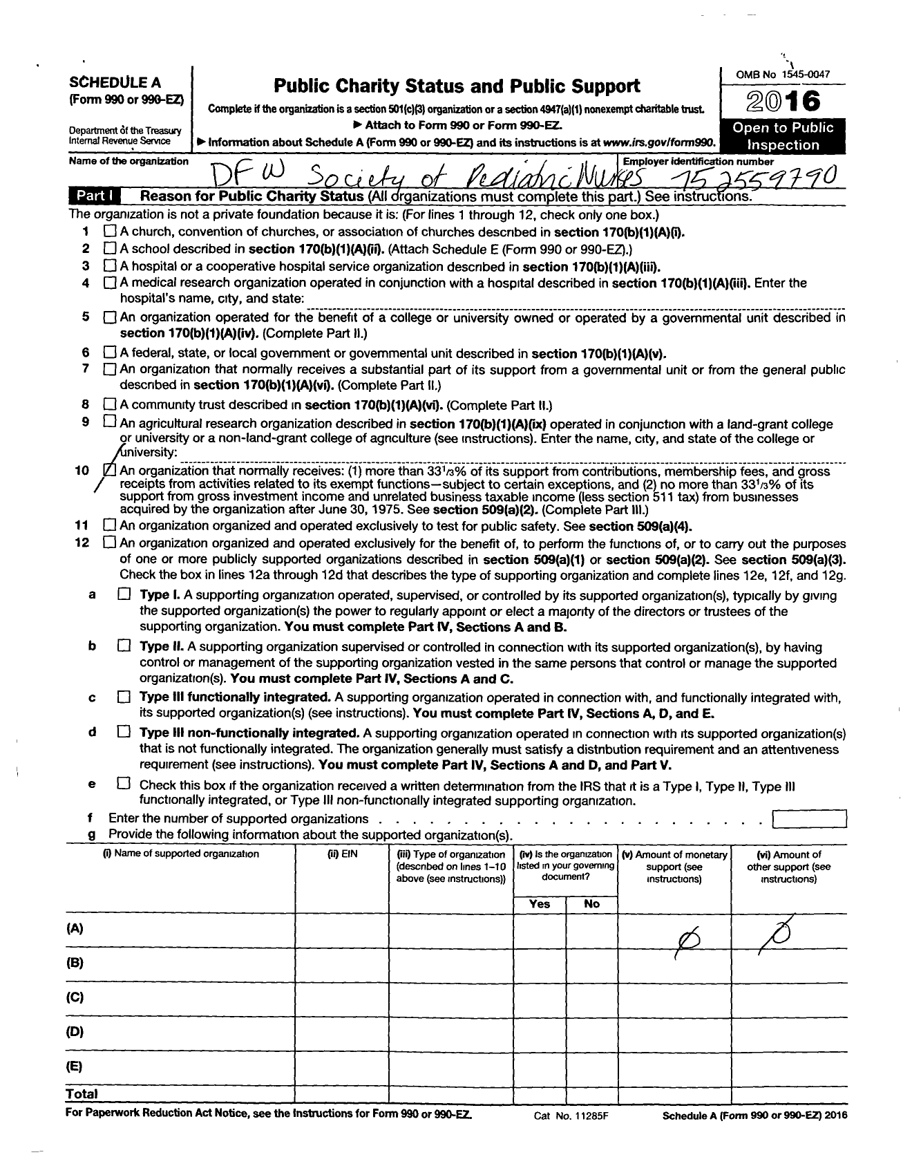 Image of first page of 2016 Form 990ER for Society of Pediatric Nurses