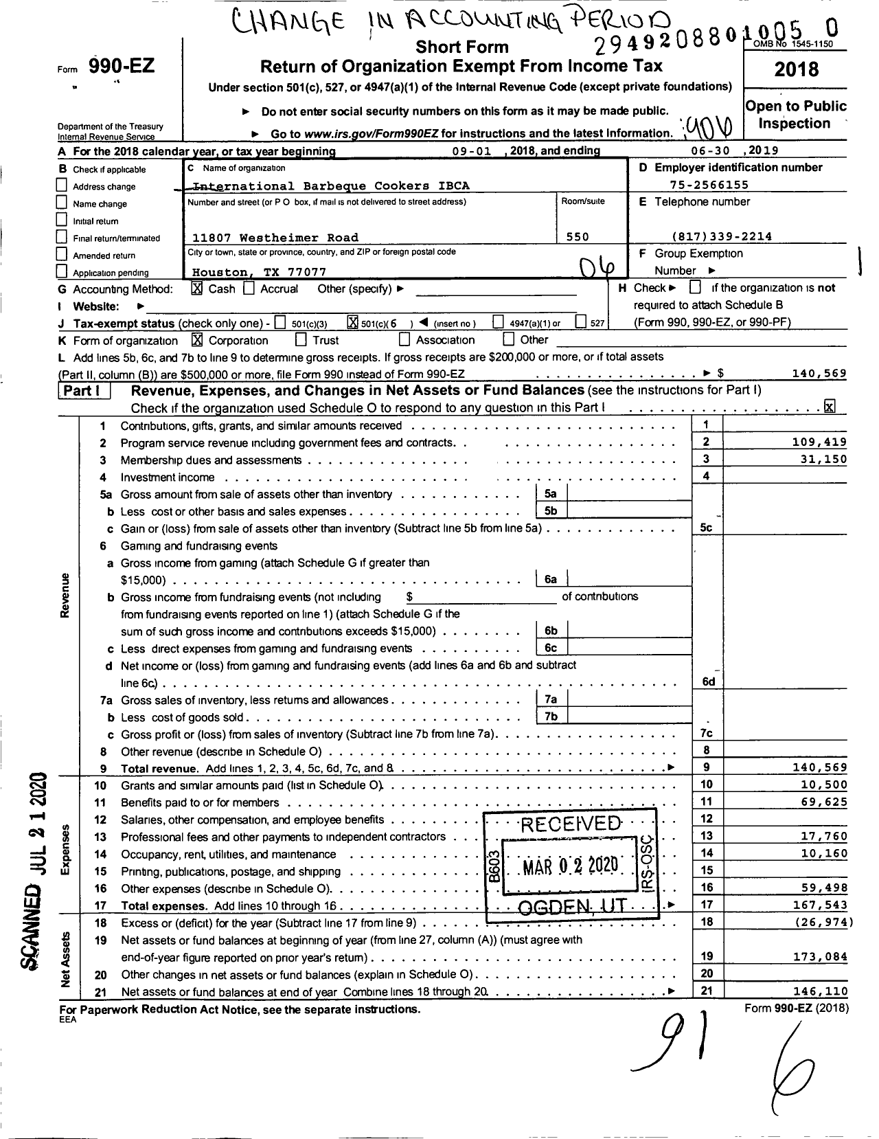 Image of first page of 2018 Form 990EO for International Barbeque Cookers Association (IBCA)