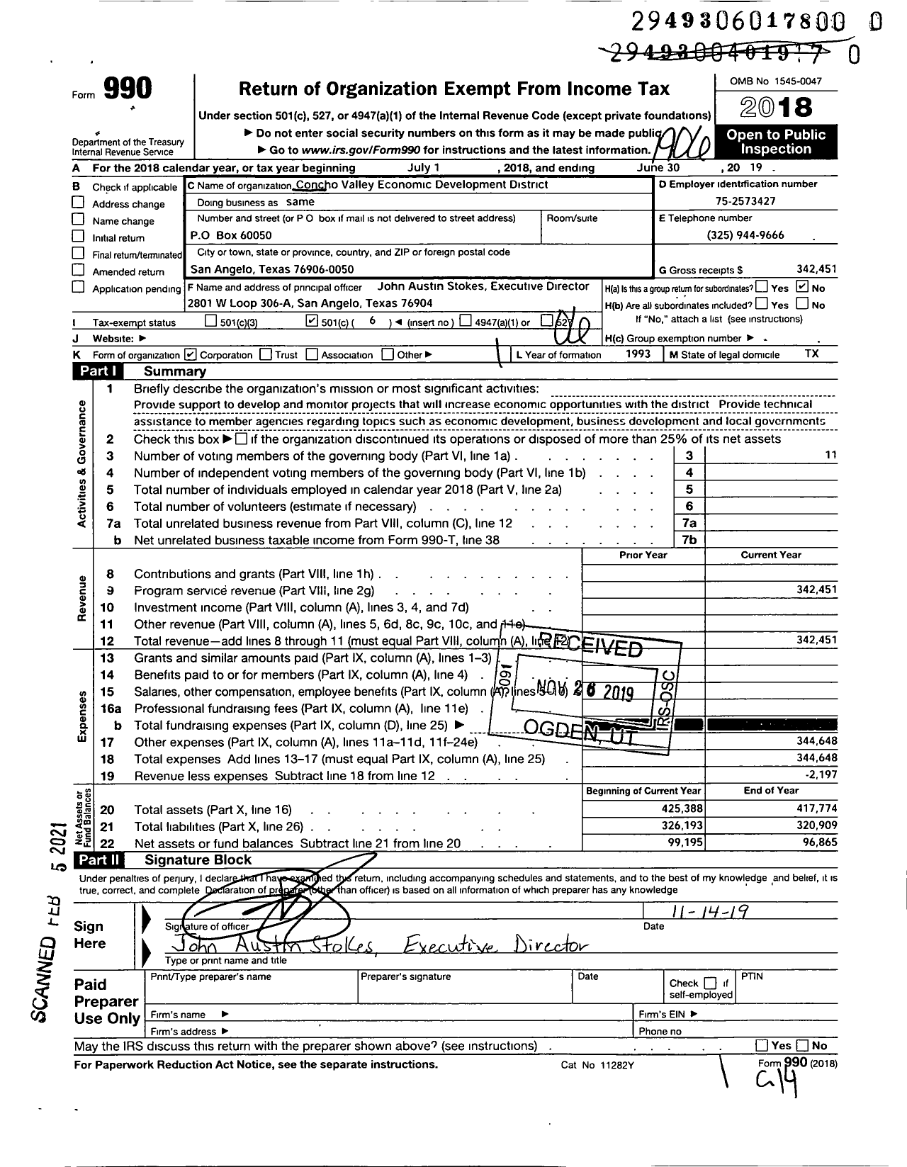 Image of first page of 2018 Form 990O for Concho Valley Economic Development District Incorporated