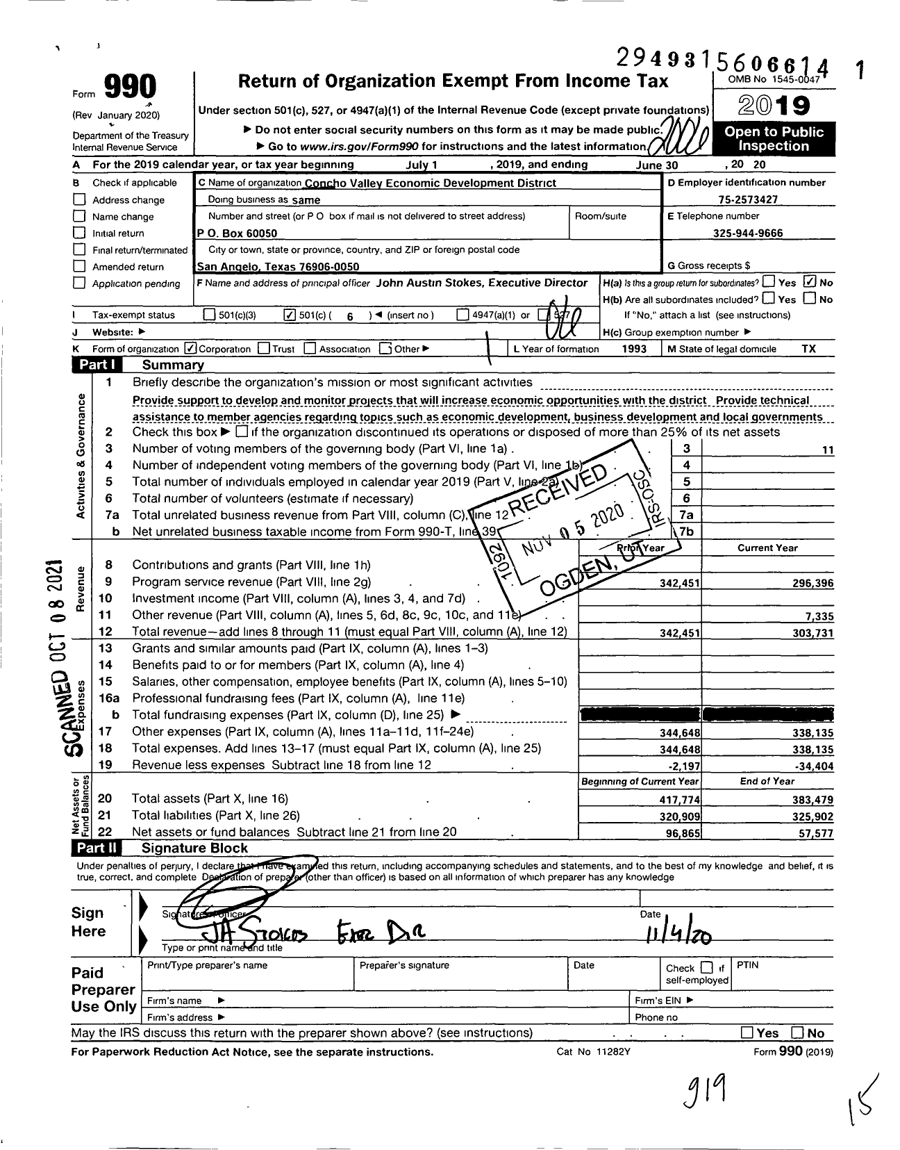 Image of first page of 2019 Form 990O for Concho Valley Economic Development District Incorporated