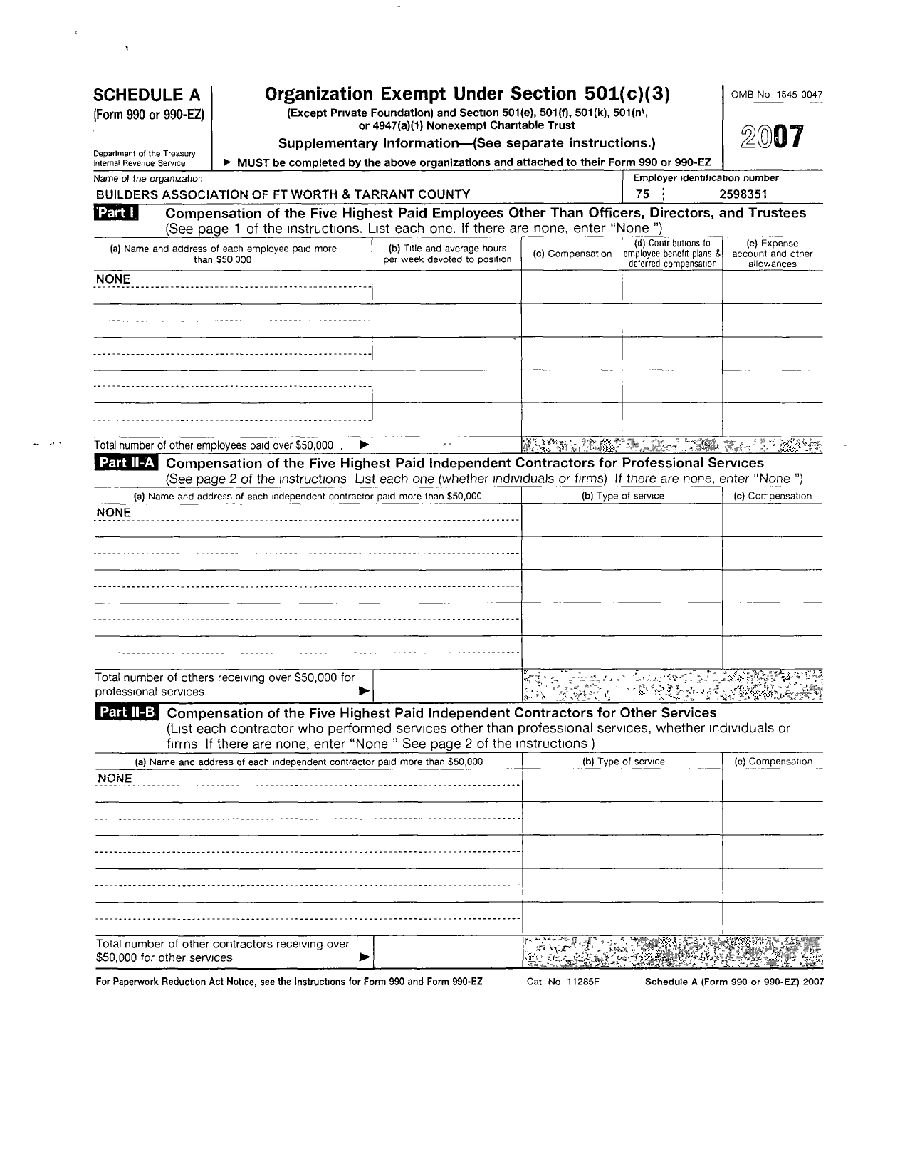 Image of first page of 2007 Form 990ER for Builders Association of FT Worth and Tarrant County Education Foundation