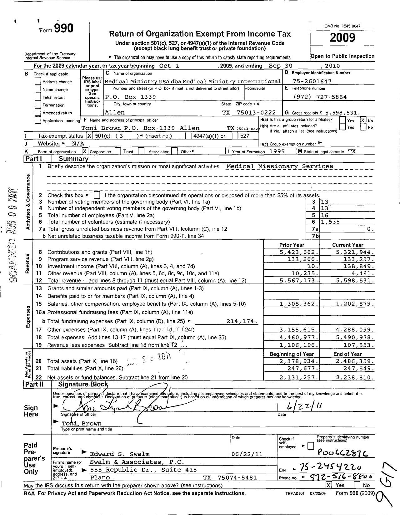 Image of first page of 2009 Form 990 for Medical Ministry USA