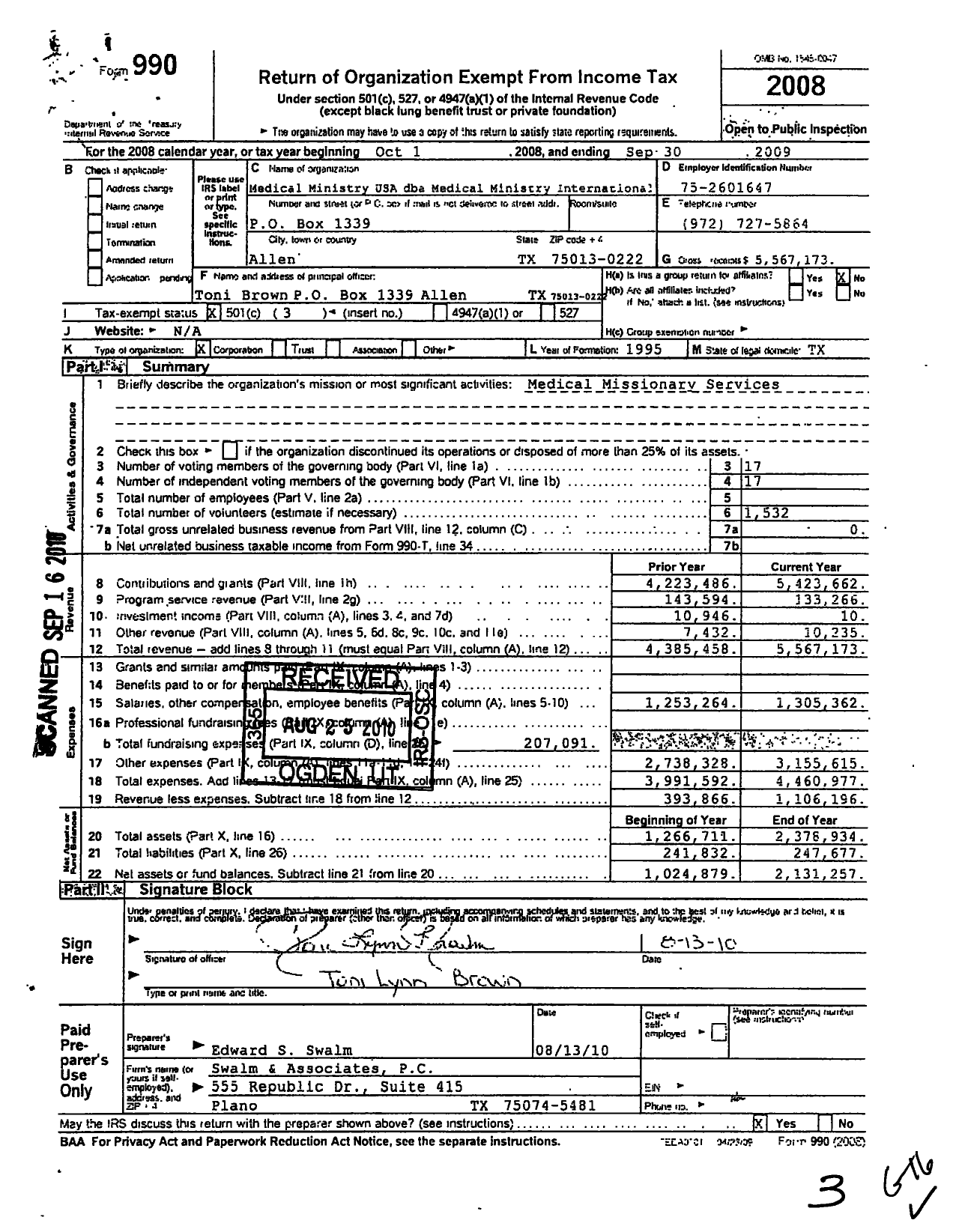 Image of first page of 2008 Form 990 for Medical Ministry USA