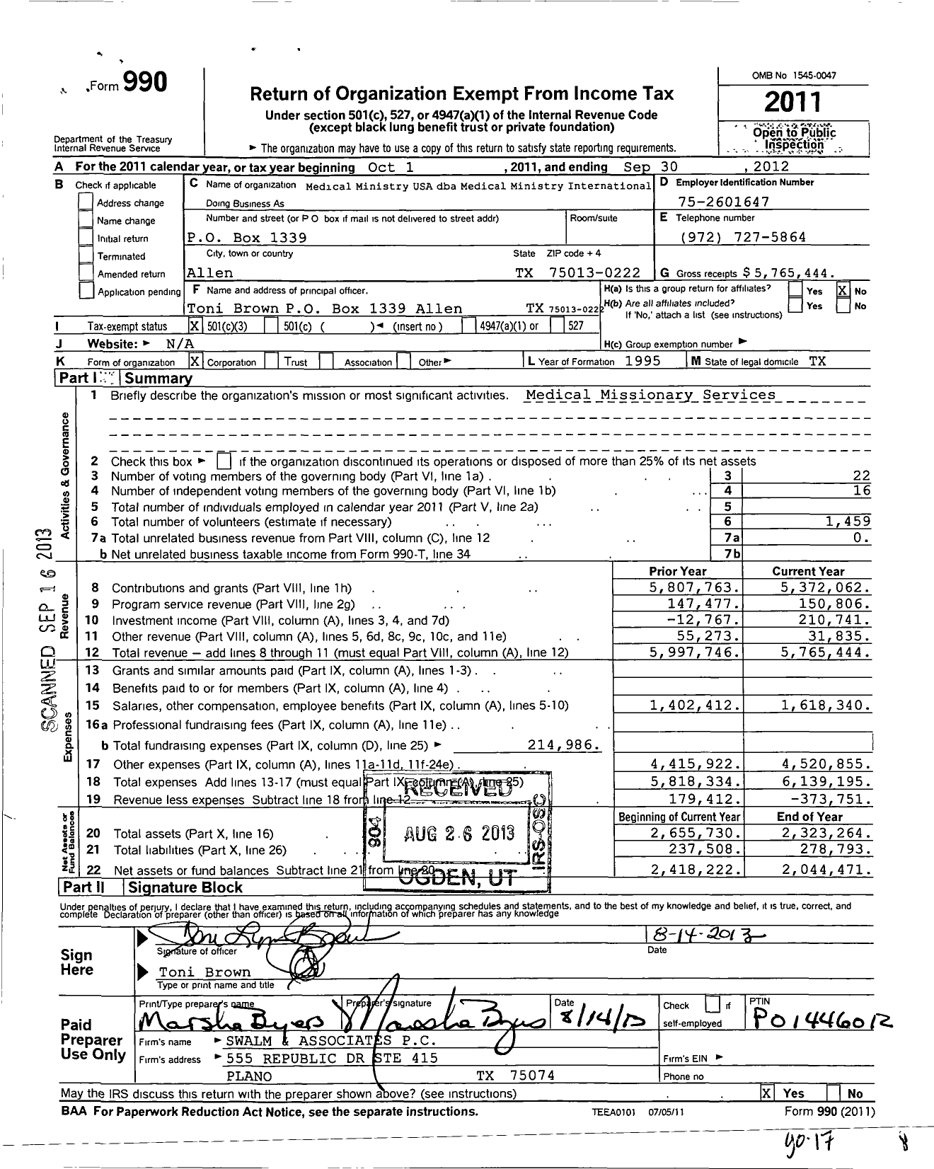 Image of first page of 2011 Form 990 for Medical Ministry USA