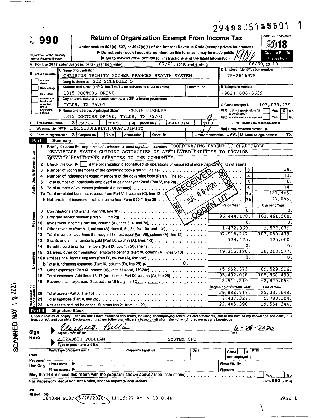 Image of first page of 2018 Form 990 for CHRISTUS Northeast Texas Health System Corporation