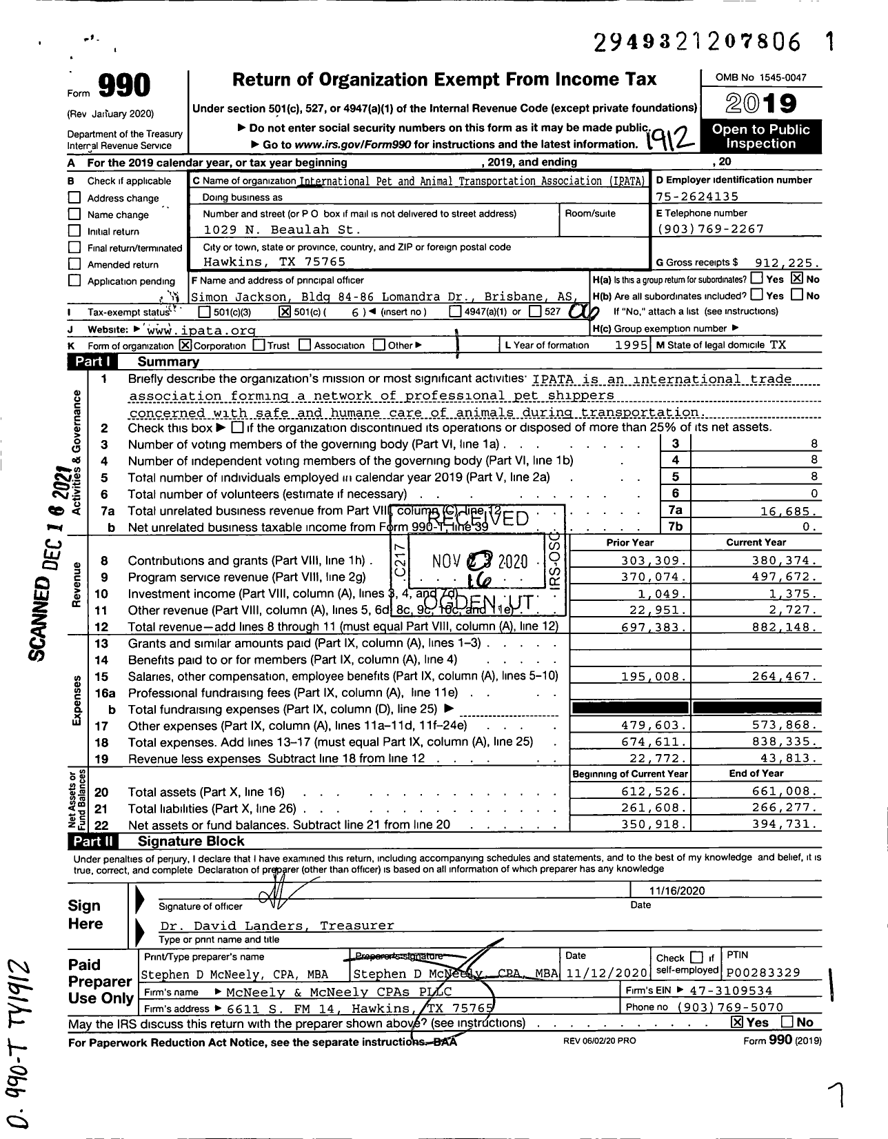 Image of first page of 2019 Form 990O for International Pet and Animal Transportation Association