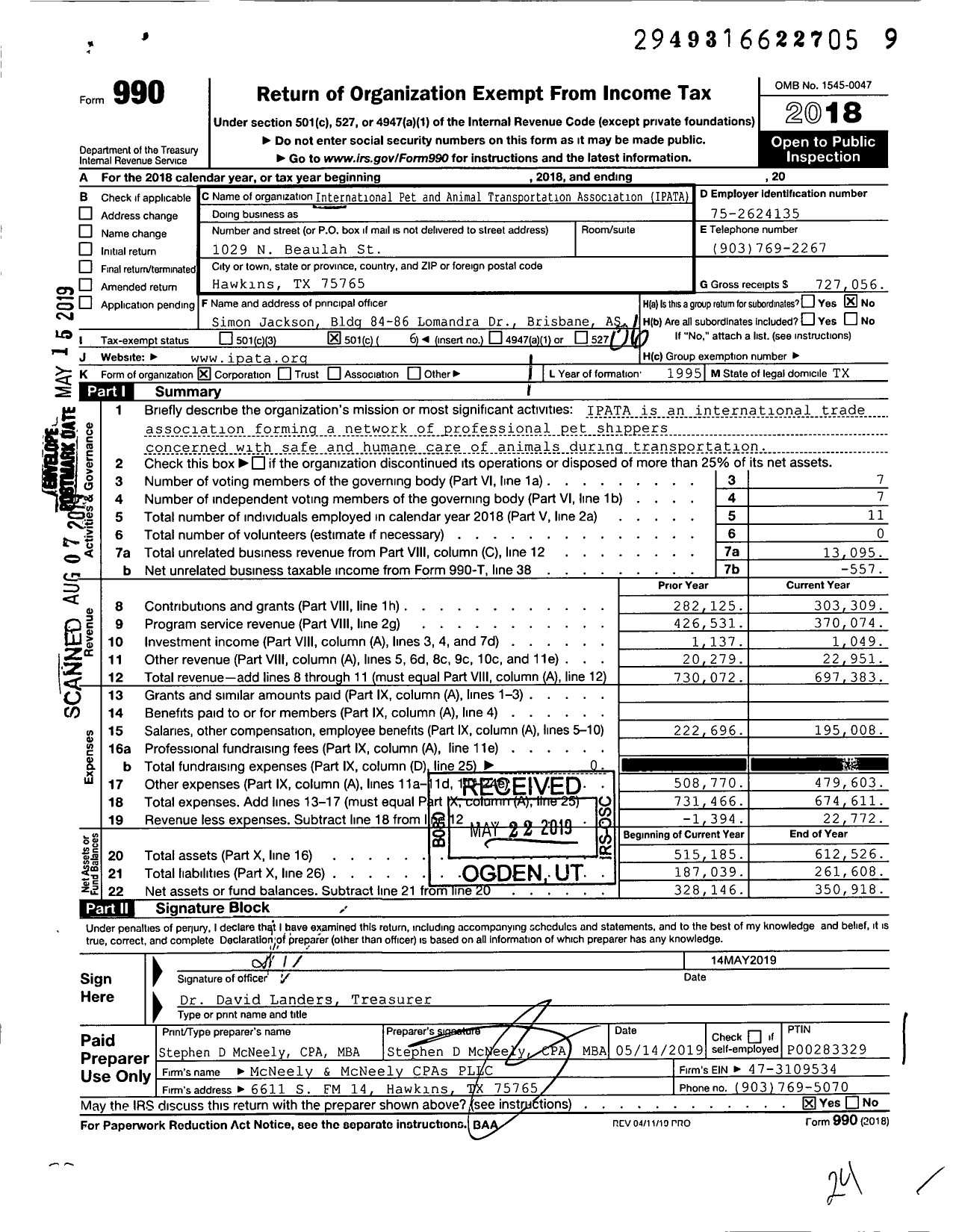 Image of first page of 2018 Form 990O for International Pet and Animal Transportation Association