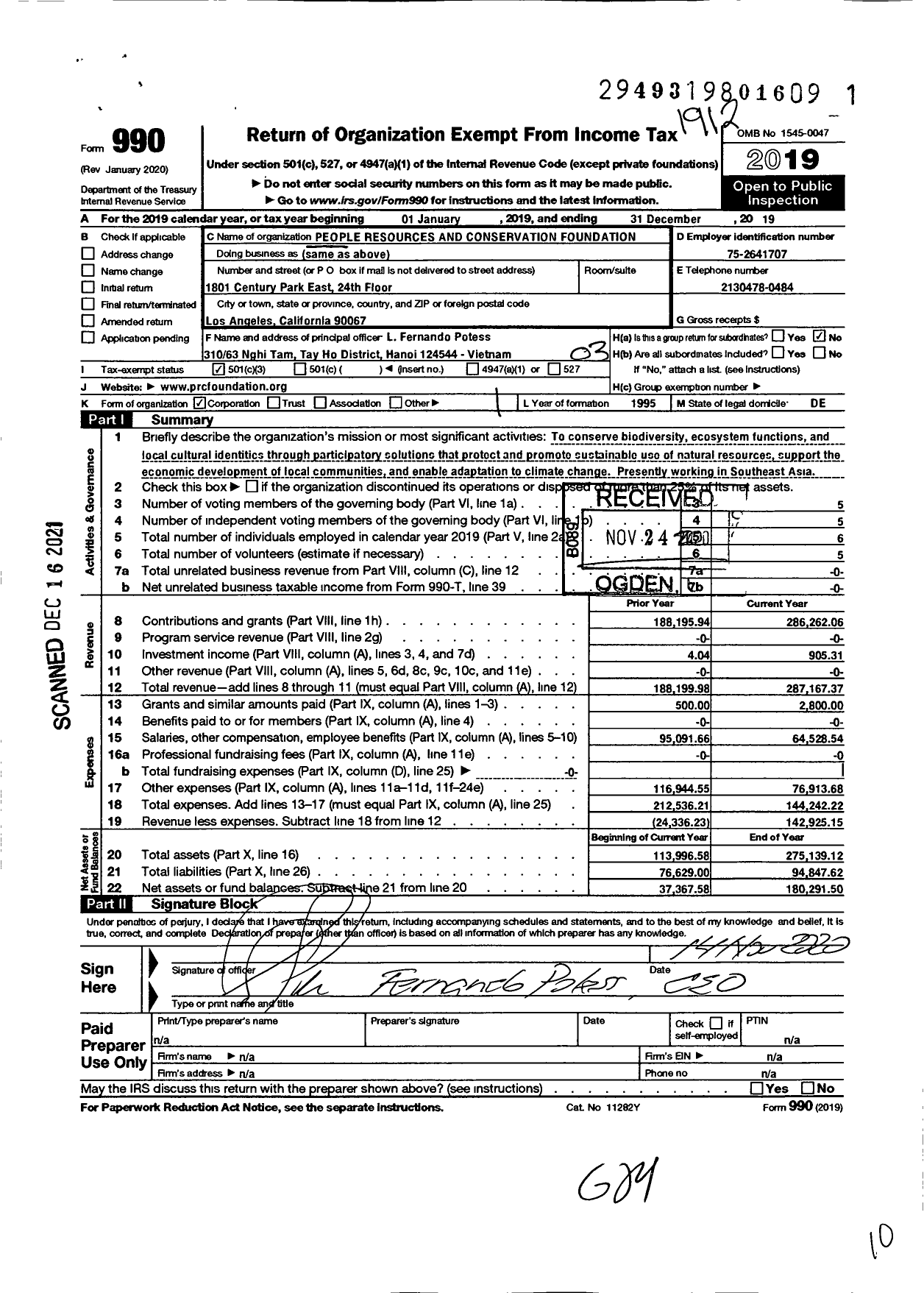 Image of first page of 2019 Form 990 for People Resources and Conservation Foundation (PRCF)