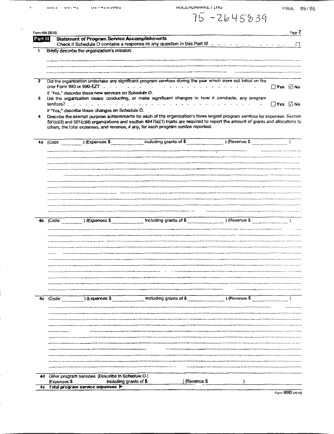 Image of first page of 2010 Form 990R for Colleyville Heritage High School Athletic Booster Club