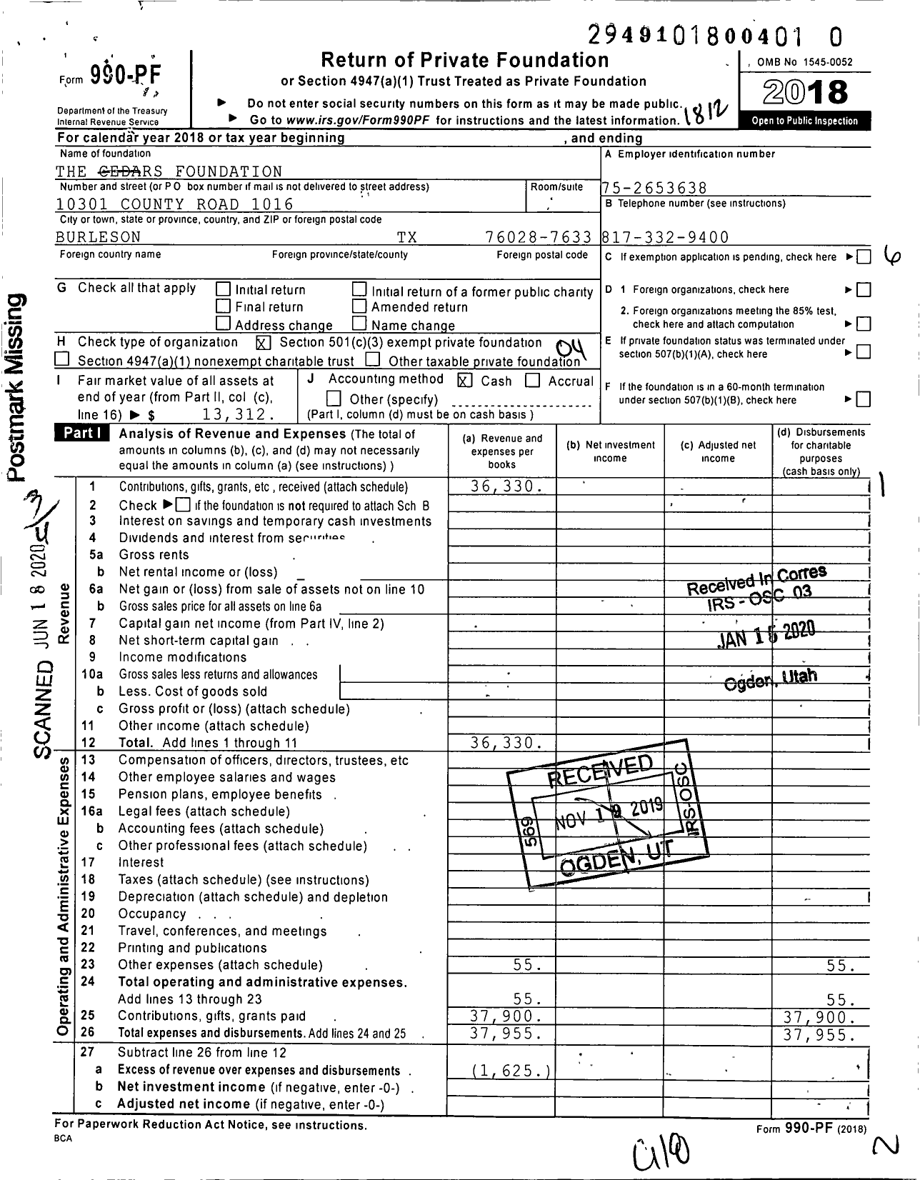 Image of first page of 2018 Form 990PR for The Cedars Foundation