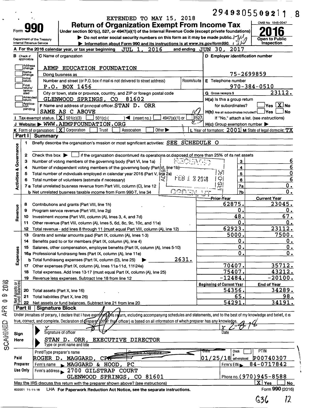 Image of first page of 2016 Form 990 for Aemp Education Foundation