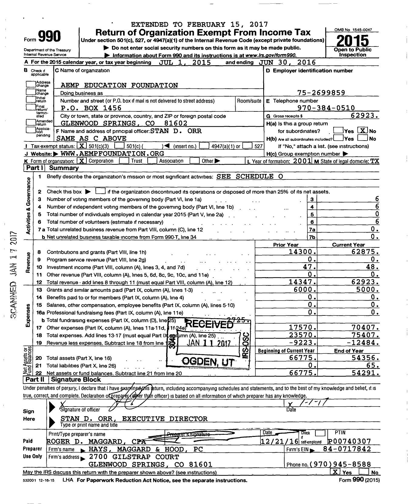 Image of first page of 2015 Form 990 for Aemp Education Foundation