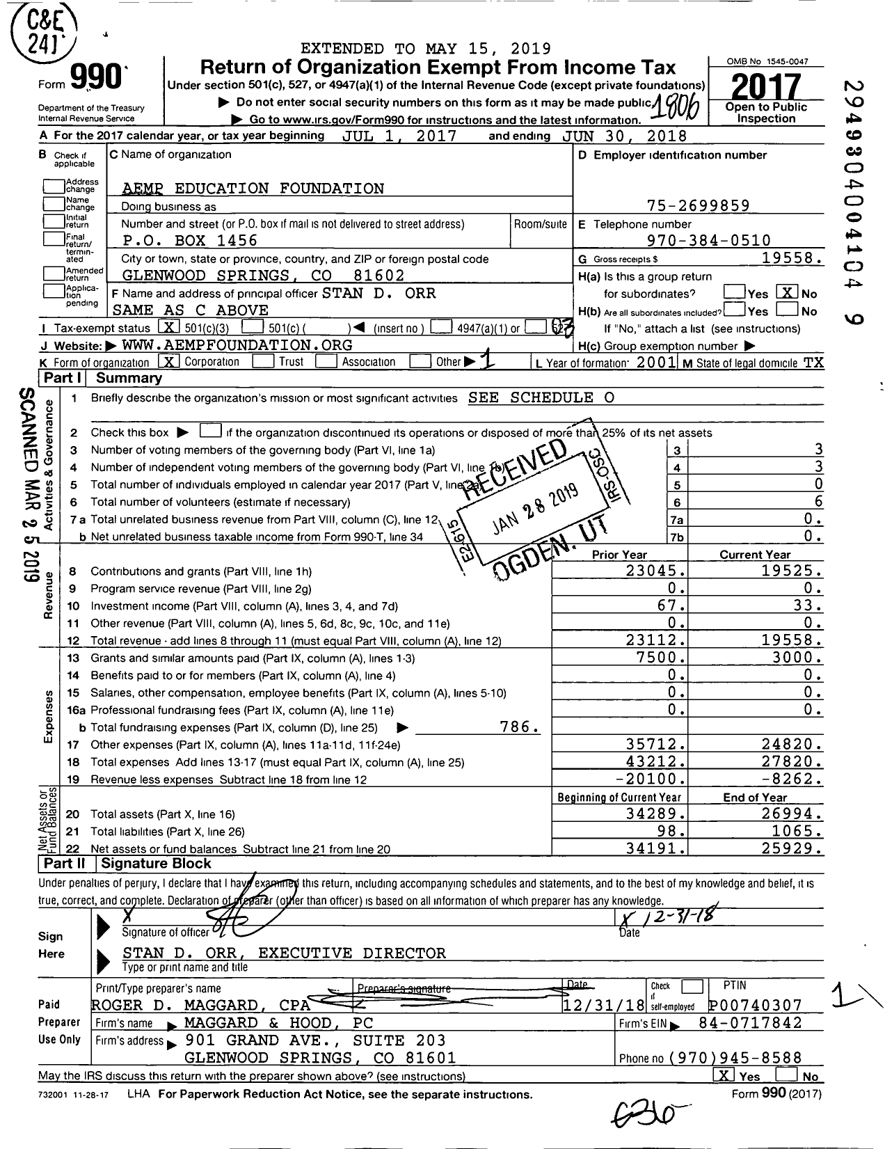 Image of first page of 2017 Form 990 for Aemp Education Foundation