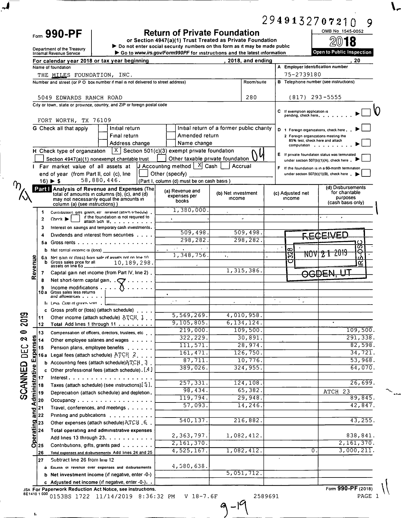 Image of first page of 2018 Form 990PF for Miles Foundation