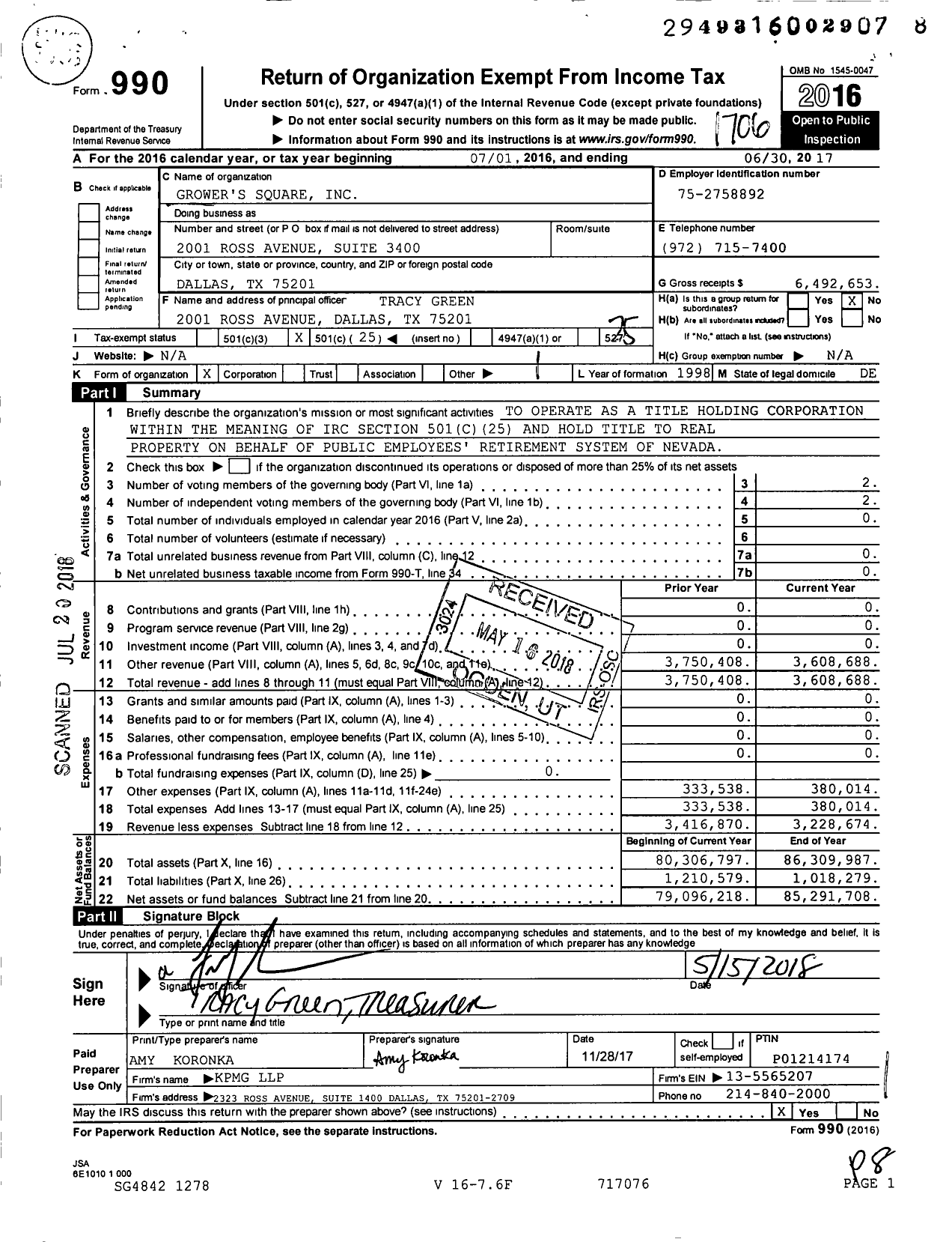 Image of first page of 2016 Form 990O for Grower's Square