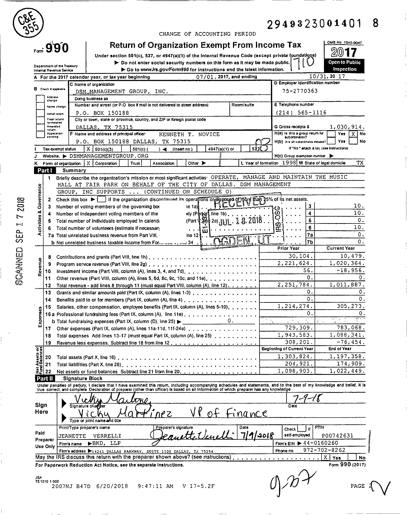 Image of first page of 2016 Form 990 for DSM Management Group