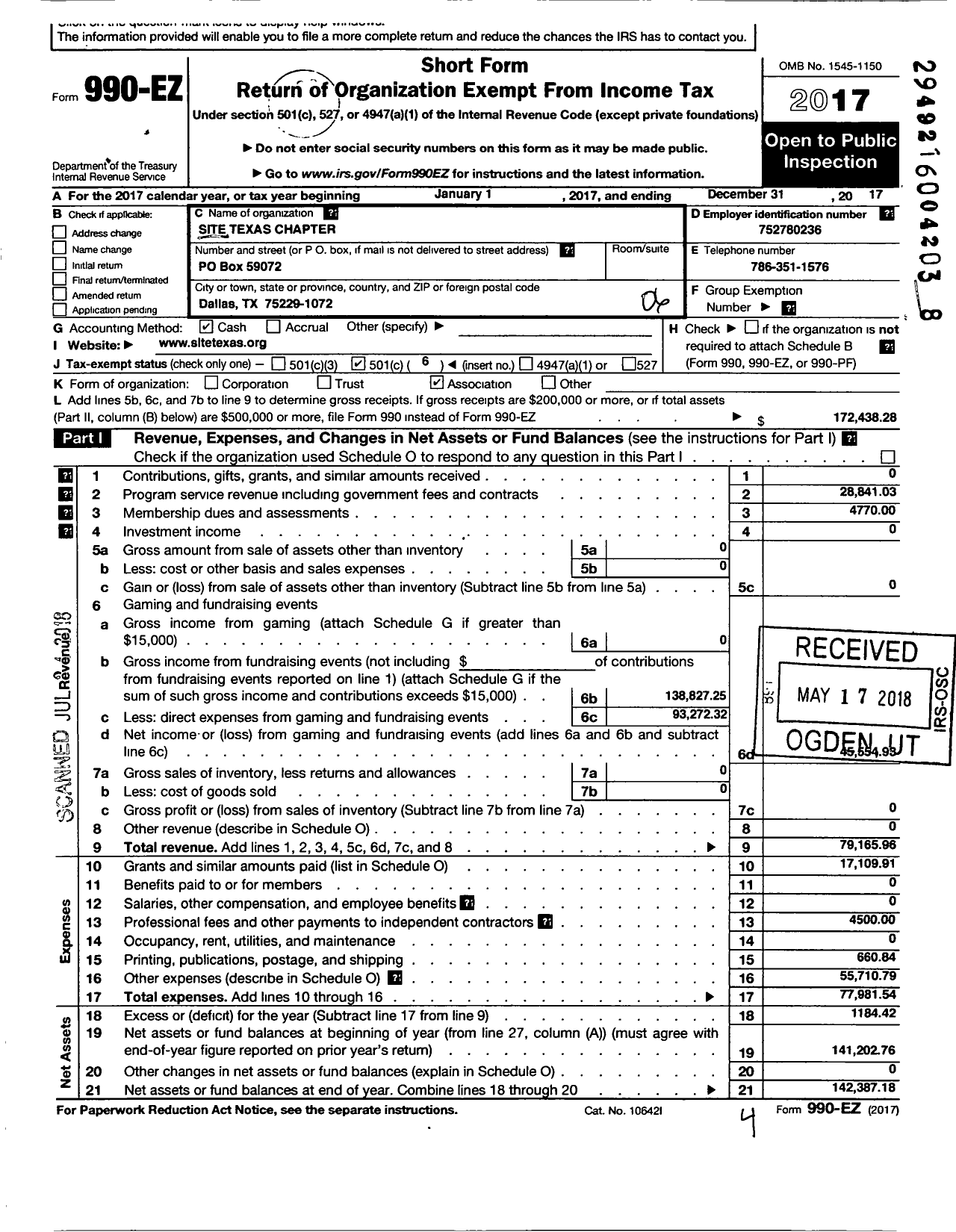 Image of first page of 2017 Form 990EO for SITE Texas