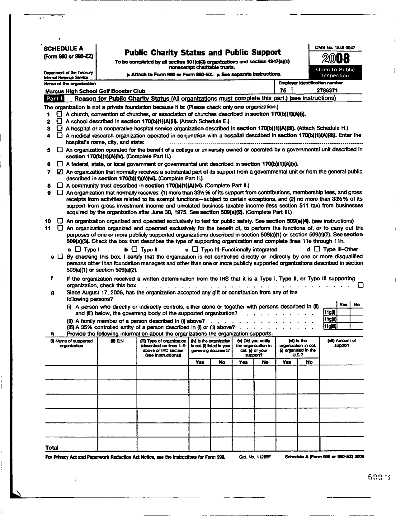 Image of first page of 2007 Form 990ER for Marcus High School Golf Booster Club