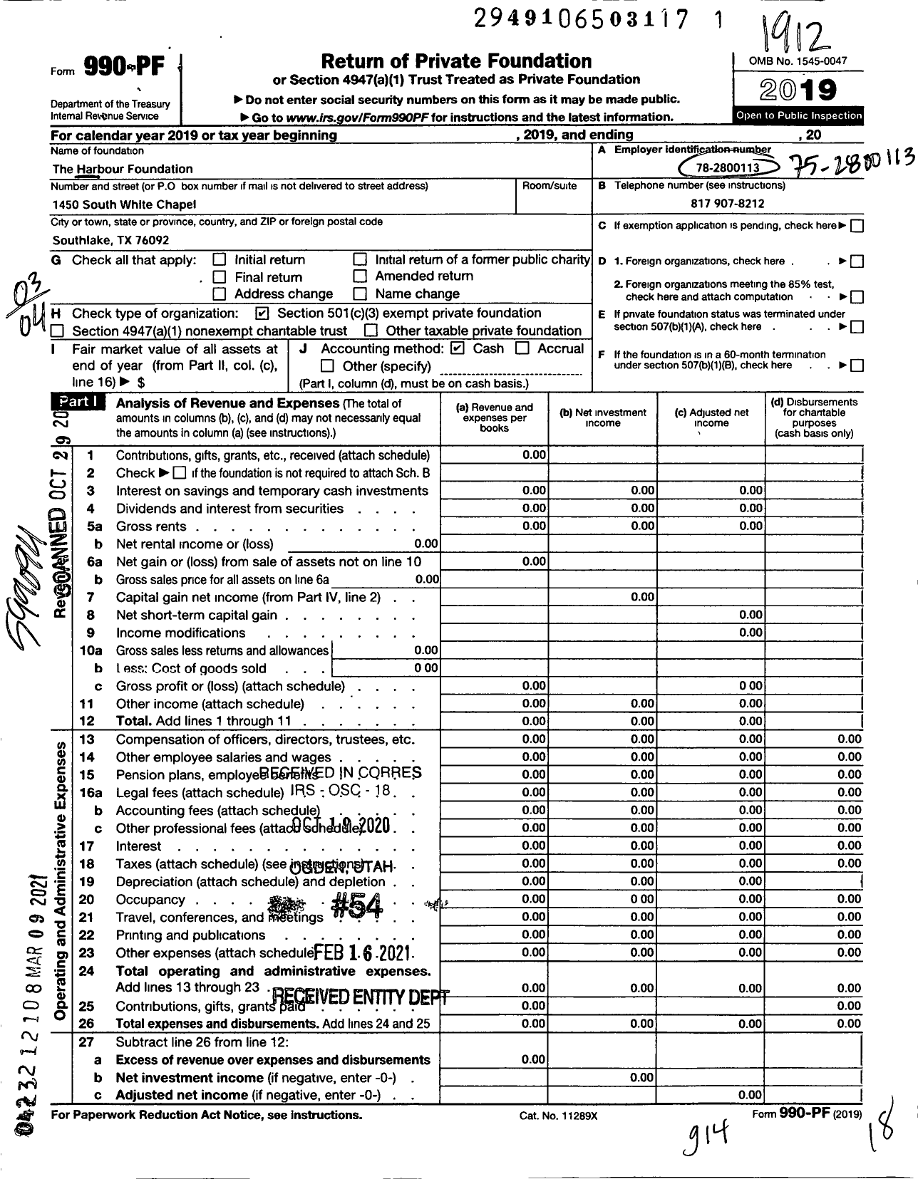 Image of first page of 2019 Form 990PF for Harbour Foundation