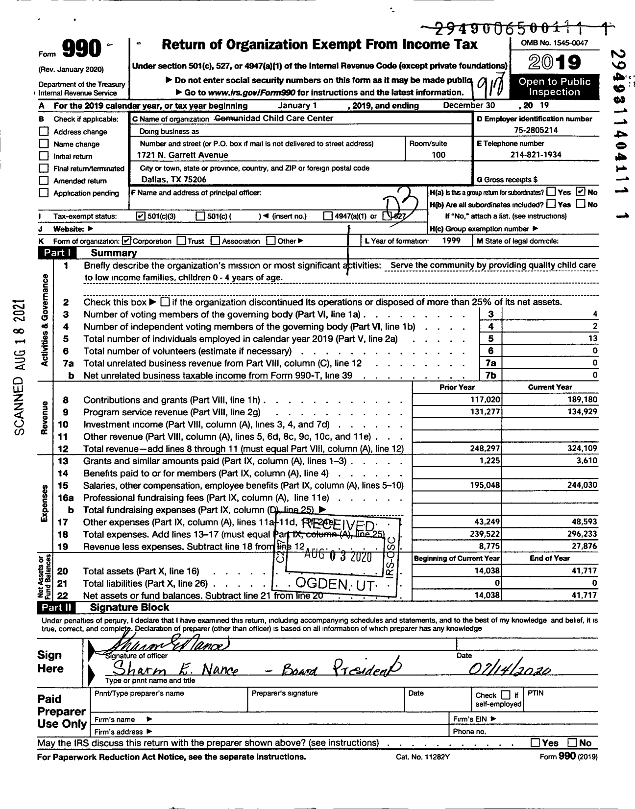 Image of first page of 2019 Form 990 for Comunidad Child Care Center