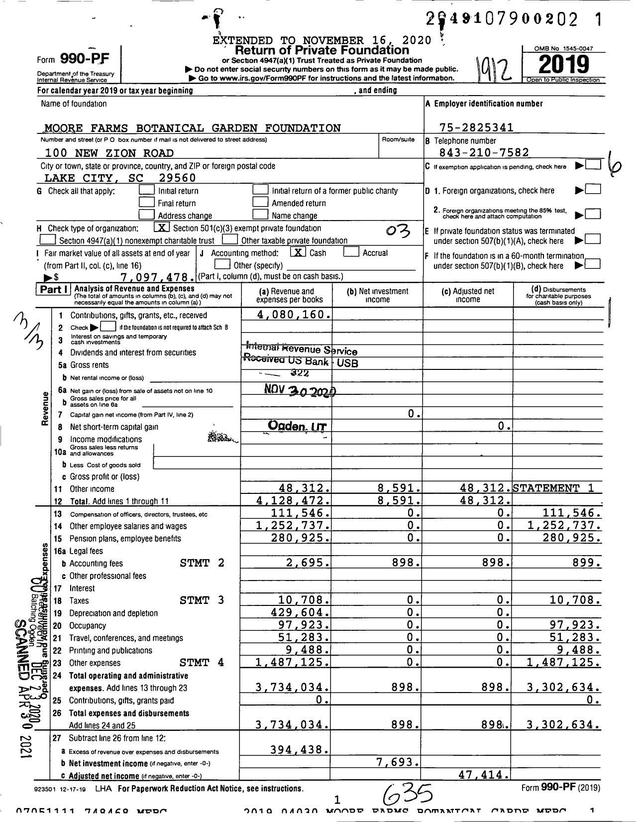 Image of first page of 2019 Form 990PF for Moore Farms Botanical Garden Foundation